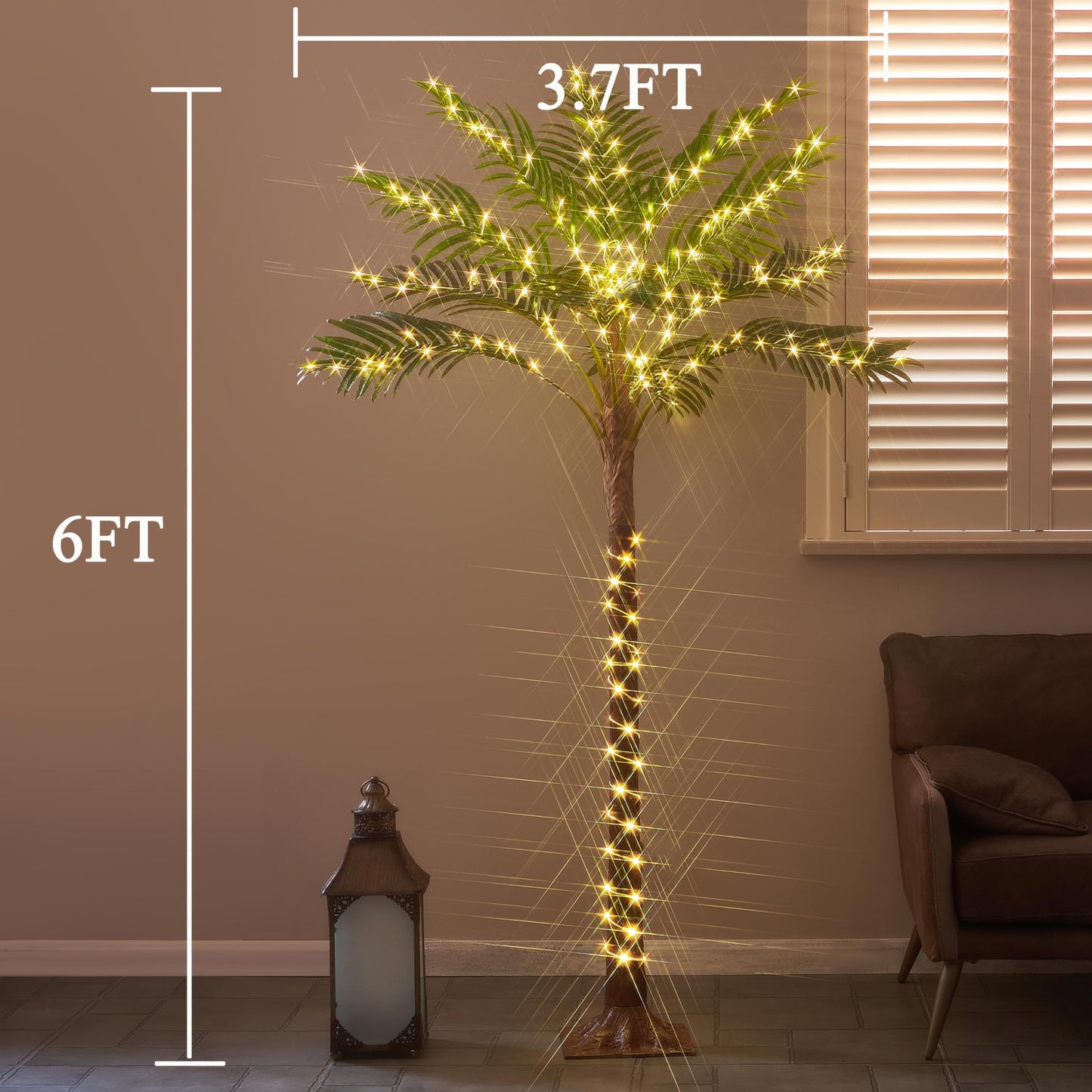 Hairui Artificial Palm Tree with 220 LED Fairy Lights, 6FT for Indoor Outdoor Office Home Patio Pool Decoration