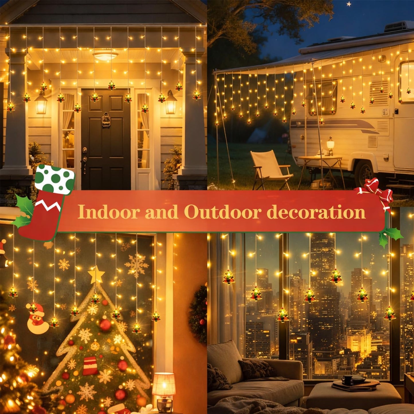 AiPertop Curtain String Light Christmas Decoration Icicle Lights 8 Modes dimmable,108 LEDs 4M Christmas and Halloween String Lights for Home,Office,Party,bar,Holiday,Party (Warm White)