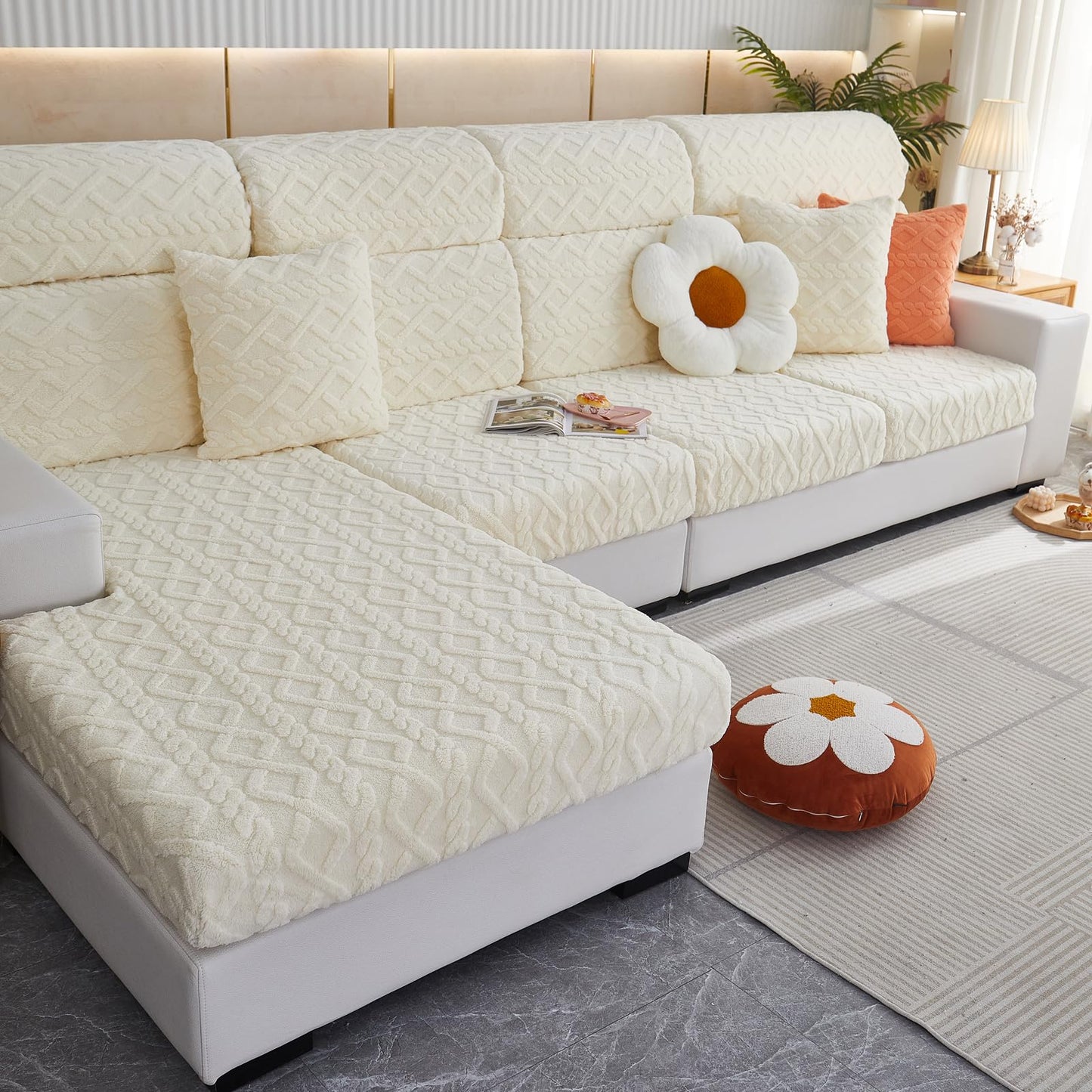SHEKAKO Universal Sofa Pillowcase, 18x18 Inches Wear-Resistant Pillow Cases Covers, Stretch Thick Sofa Pillow Case Cover, Replacement Pillow Case Covers for L Shape Sectional Sofa(White,Pillowcase)