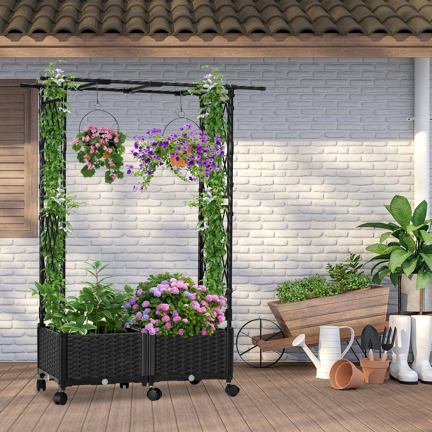 yotoworth Planter with Trellis Raised Garden Beds, 4.5ft Tall with Screen Indoor Outdoor, Vegetable Flower Privacy Planter Box for Backyard Balcony Patio, Black