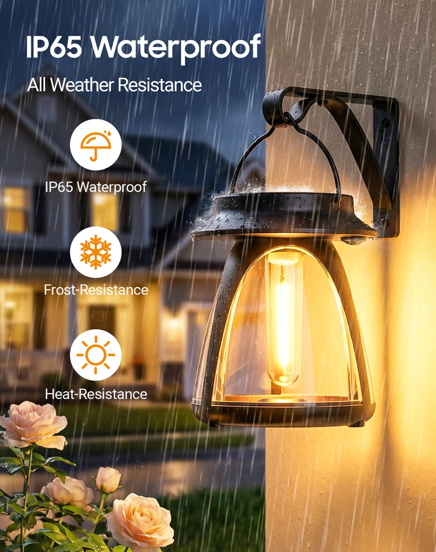 Bucasa Solar Lanterns Outdoor 2 Pack, Hanging Solar Lights Waterproof IP65, 8-14h Long time Warm Light, 2 Modes Solar Powered Modern Lantern/Lamp for Garden Patio Yard Decor, Gifts for Mom, Old Men