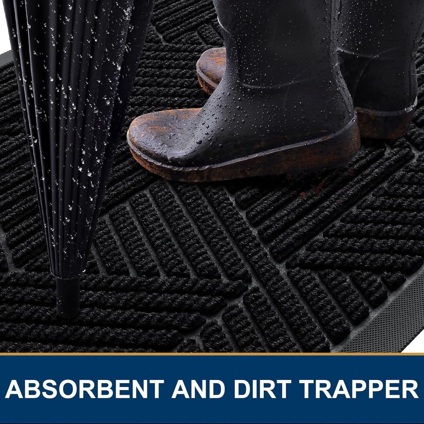 Smiry Front Door Mat Outside Entrance, Heavy Duty Sturdy Natural Rubber Doormat, Trap Dirt and Moisture, Easy Clean Low Profile Mats for Indoor Outdoor Entry, Irregular Triangle (29.5x17, Black)