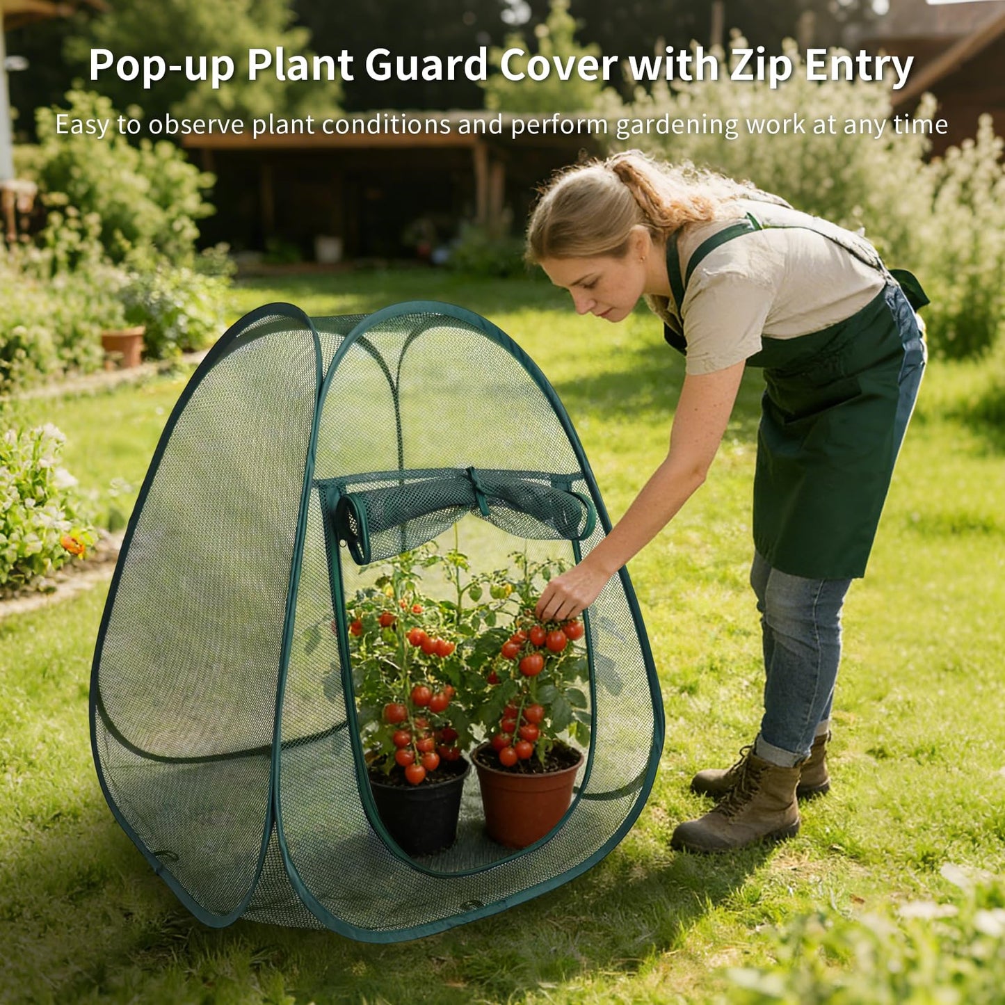 1PC Large Mesh Plant Protector Tent from Animals, 28X28X32Inch Pop Up Garden Netting Cover Green Crop Cage Plant Protection Tent to Protect Outdoor Potted Plants Flowers Fruits from Deer Birds Rabbit