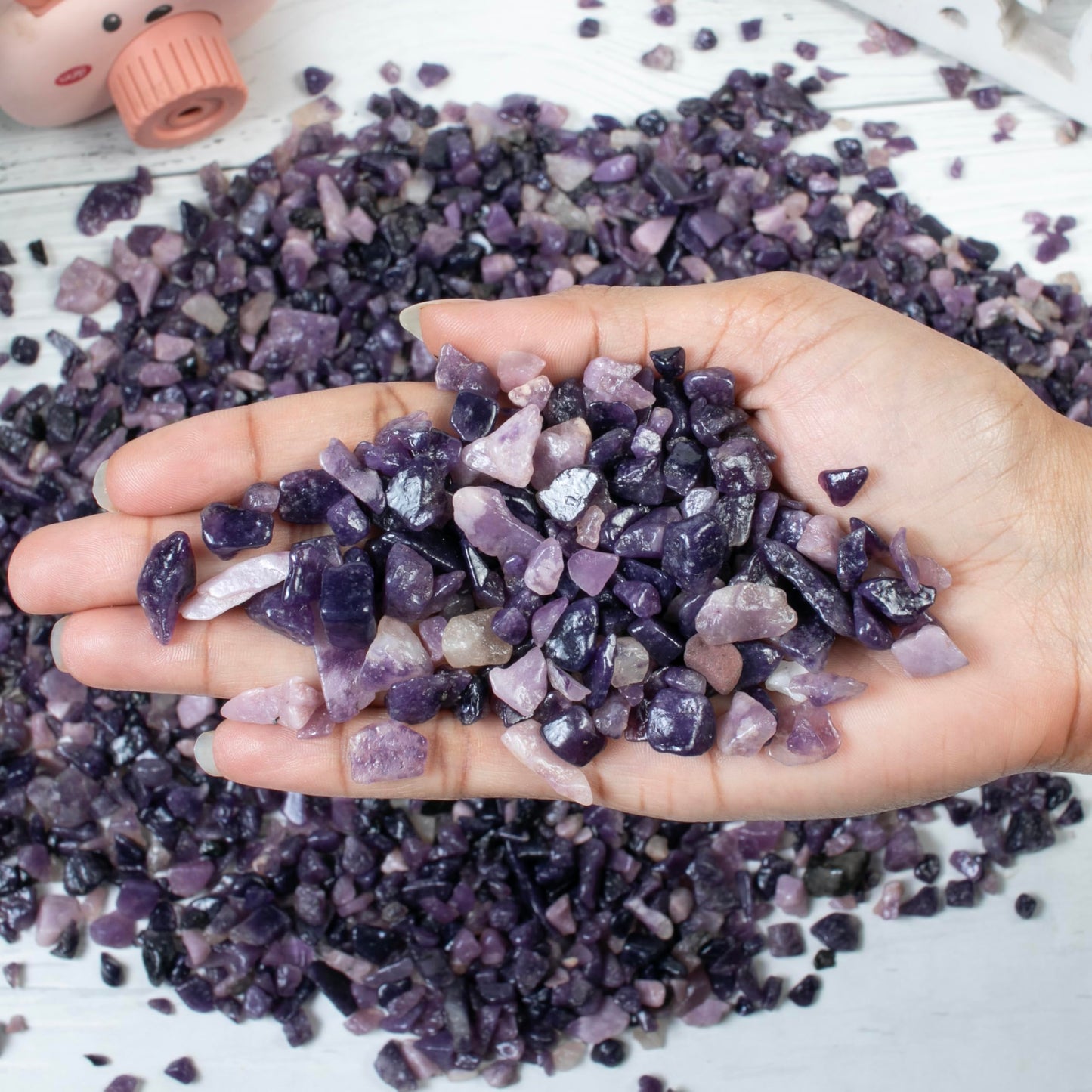 ZAICUS Lepidolite Crystal Chips Bulk Gemstone Valentine Gift, Healing Crystal Natural Irregular Shaped Crushed Stone Reik Healing Tumbled Chips Crystal Chips for Witchcraft & 1 Lb
