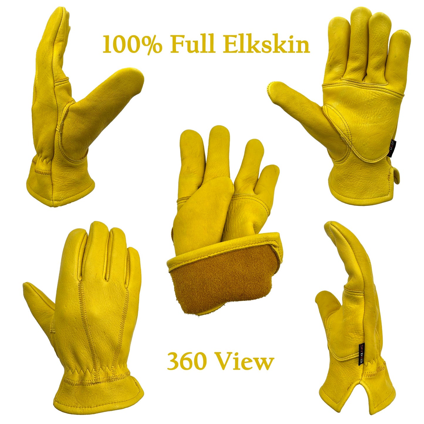 SKYDEER Full Premium Wild Elkskin Leather Work Gloves for Men, All-Weather Durable & Breathable, Anti-Slip Grip, X-Large Glove for Heavy-Duty Labor, Construction, and Gardening (SD8826/XL)