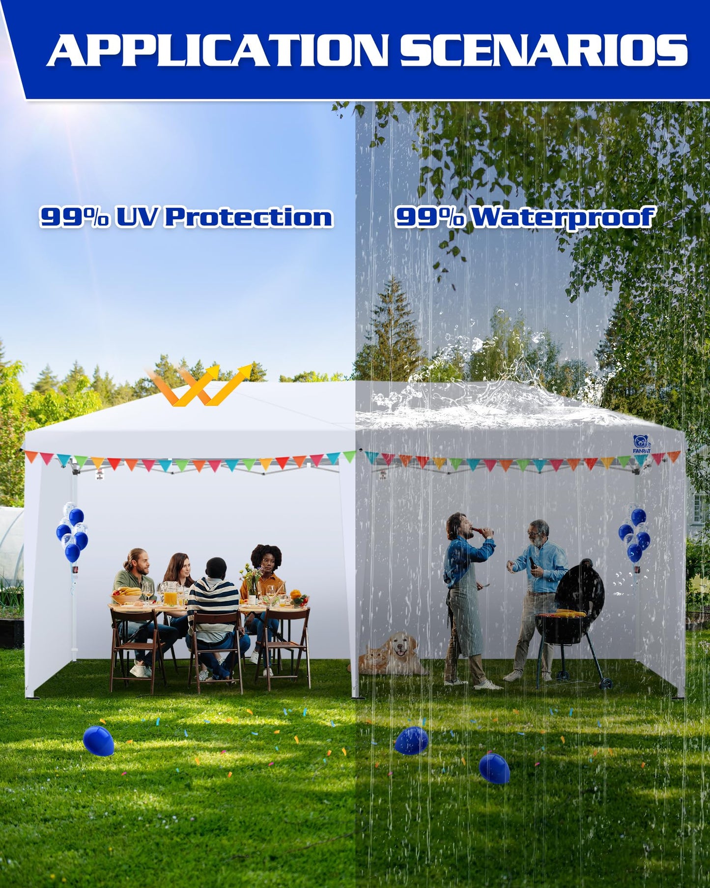 Fanpat 10x20ft Canopy Sidewalls fit 10x20ft Pop Up Tent, Waterproof 99% UV Protection Privacy Enclosure for Outdoor Events and Party, White (4Pcs Sidewalls Only, Frame and Top Not Included)
