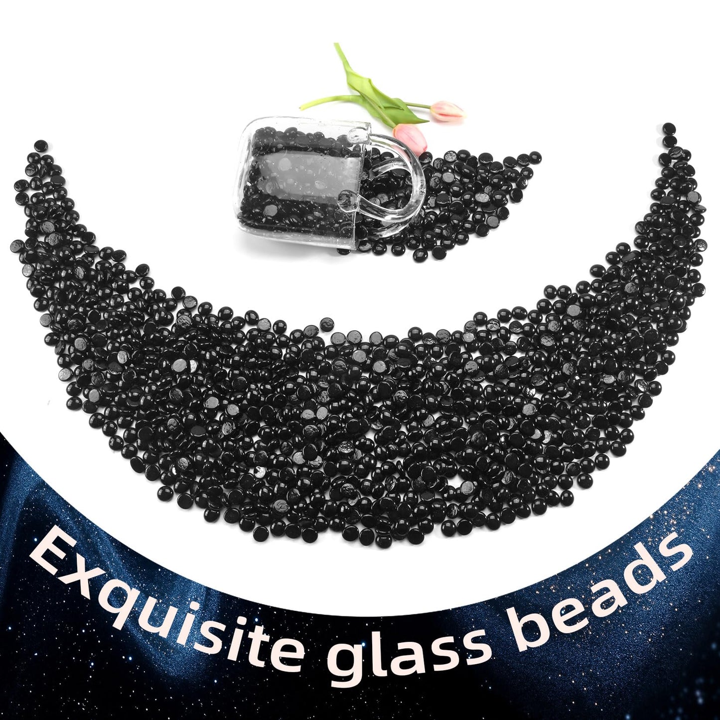 RUOJAS 10 Pounds Onyx Black Fire Glass Beads 3/4 Inch Firepit Gems for Fire Pit Table, Fireplaces, Fire Bowl, Garden Landscaping & DIY Crafts