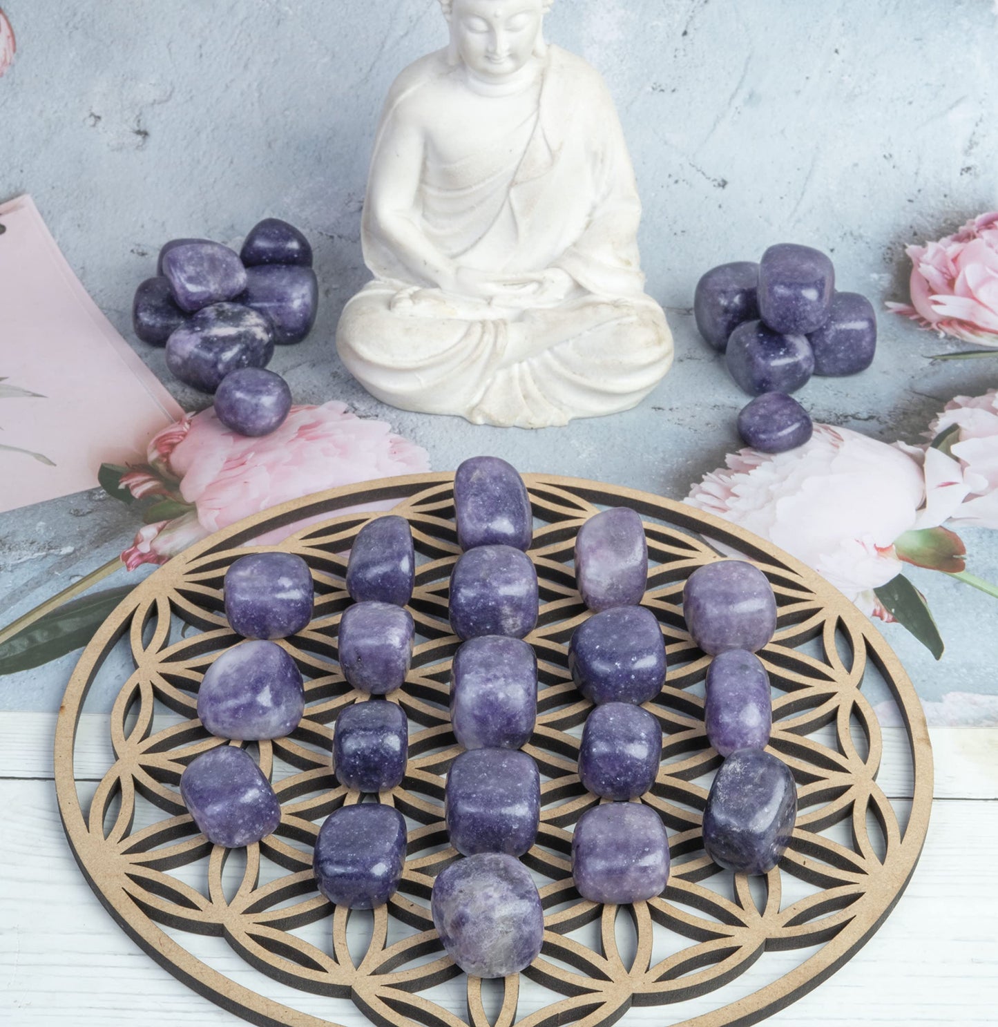 Crocon 1LB Lepidolite Tumbled Stones and Crystals bulk 2000+ Carats - Polished Stones - Rock Collection - vase Filler tumbles - Crystals Healing Reiki - Gemstone Gifts - Fountain tumbles | 20-25 mm,
