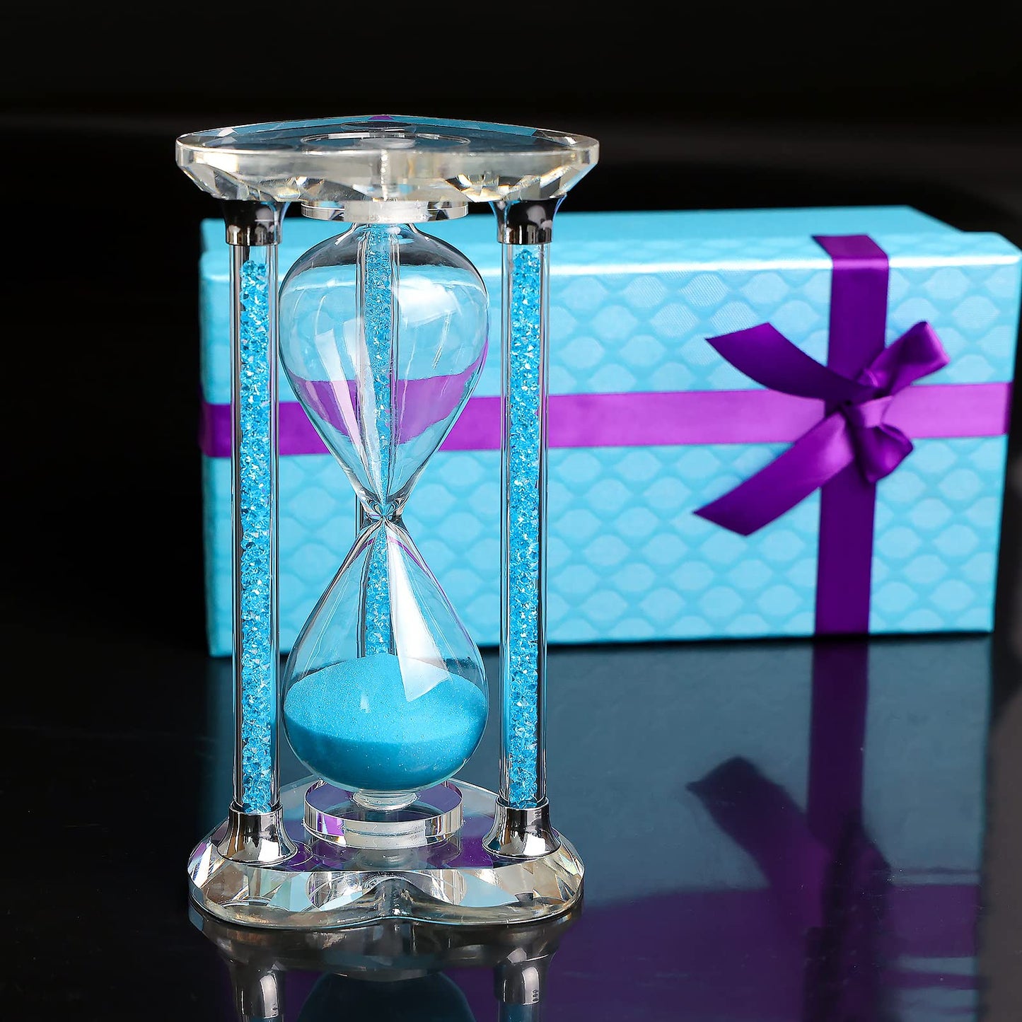 60 Minutes Sand Timers,Heart Shaped Crystal Hourglass, Sand Clock with Gift Box (Blue)