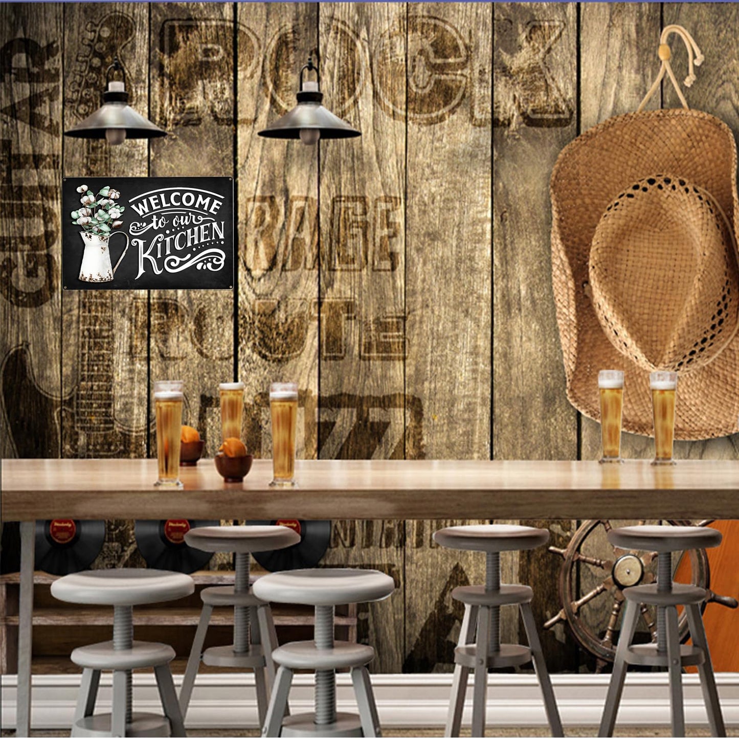 Welcome To Our Kitchen Metal Tin Sign Wall Decor for Home Kitchen Dining Living Room Bar Cafe 12x8 Inches