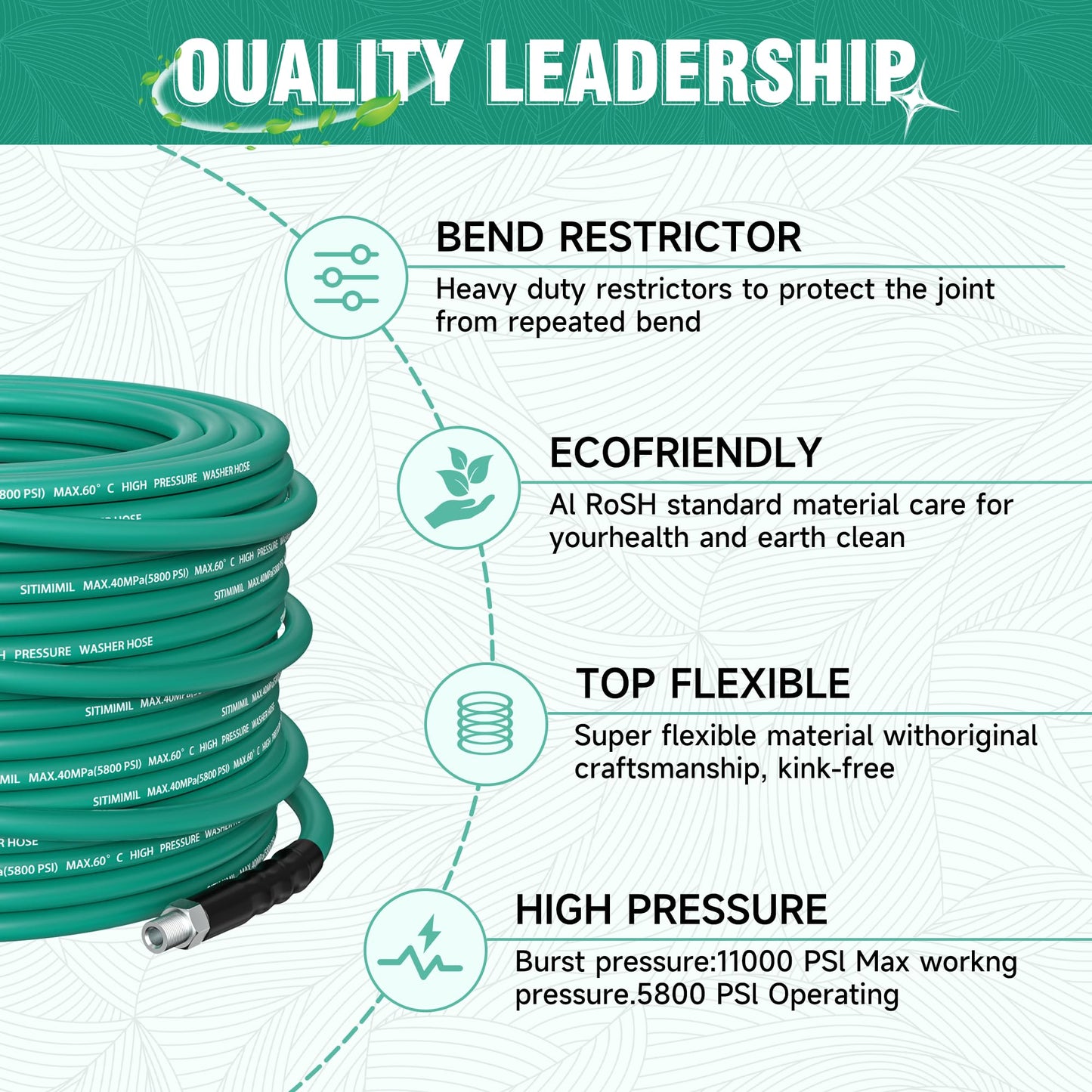 SITIMIMIL 100FT Sewer Jetter Kit for Pressure Washer,1/4‘’NPT Drain Cleaner Hose 5800PSI, With Adapter Corner Rotating Button Nose Sewer Jetting Nozzles Kit Pearl Corsage Pin Spanner Waterproof Tape