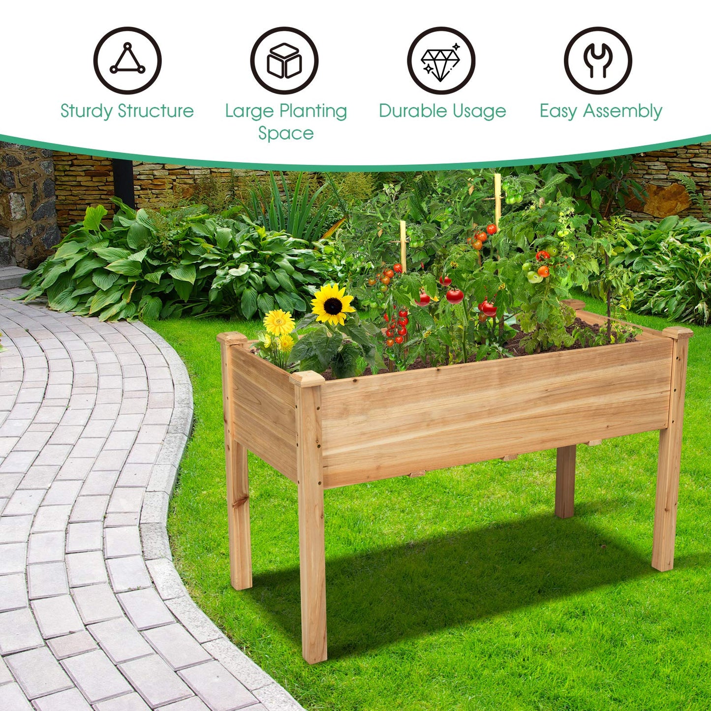 S AFSTAR Raised Garden Bed, Elevated Wooden Planter Box, 49.5”L x 23.5”W x 30”H, Outdoor Gardening Planting Bed for Vegetables, Flowers & Herbs Grow, Great for Backyard Patio Lawn (Natural)