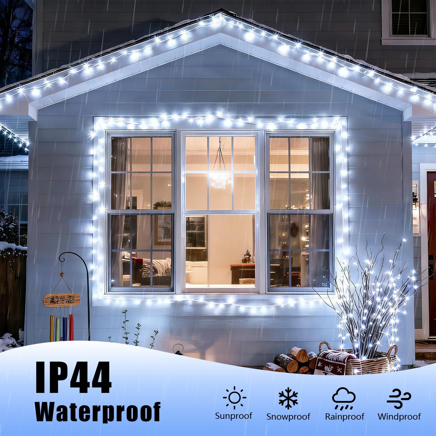 YEGUO Battery Operated String Lights, 2 Pack Each 33ft 100 LED Twinkle Fairy Lights Outdoor Waterproof, 8 Modes Clear Wire White Christmas Lights Indoor with Remote