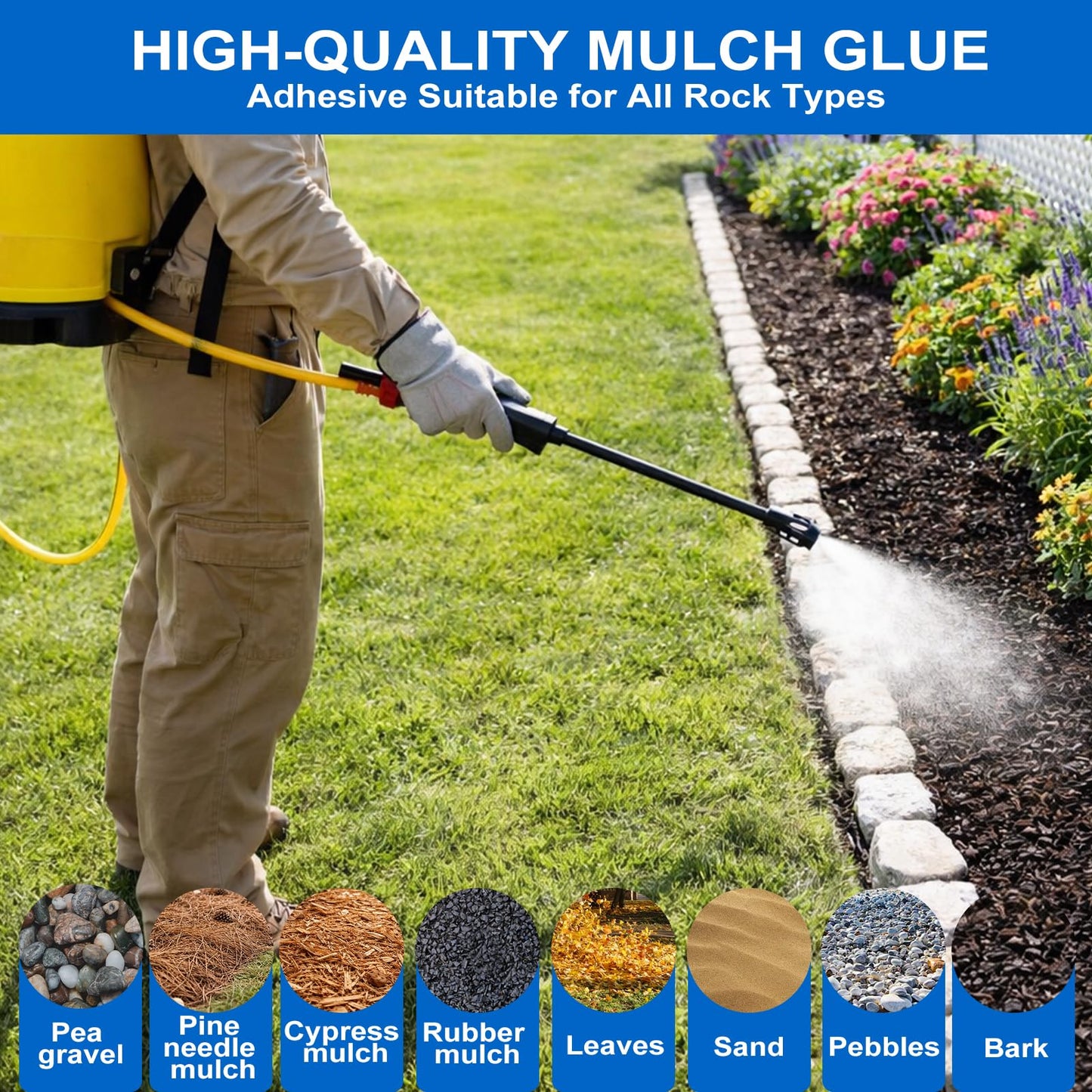 Mulch Glue for Landscaping,32 OZ Rock Glue & Gravel Binder, Water-Based Non-Toxic Landscape Adhesive, Weather-Resistant Mulch Anchor for Pea Gravel, Pebbles, Wood Chips & Decorative Stone