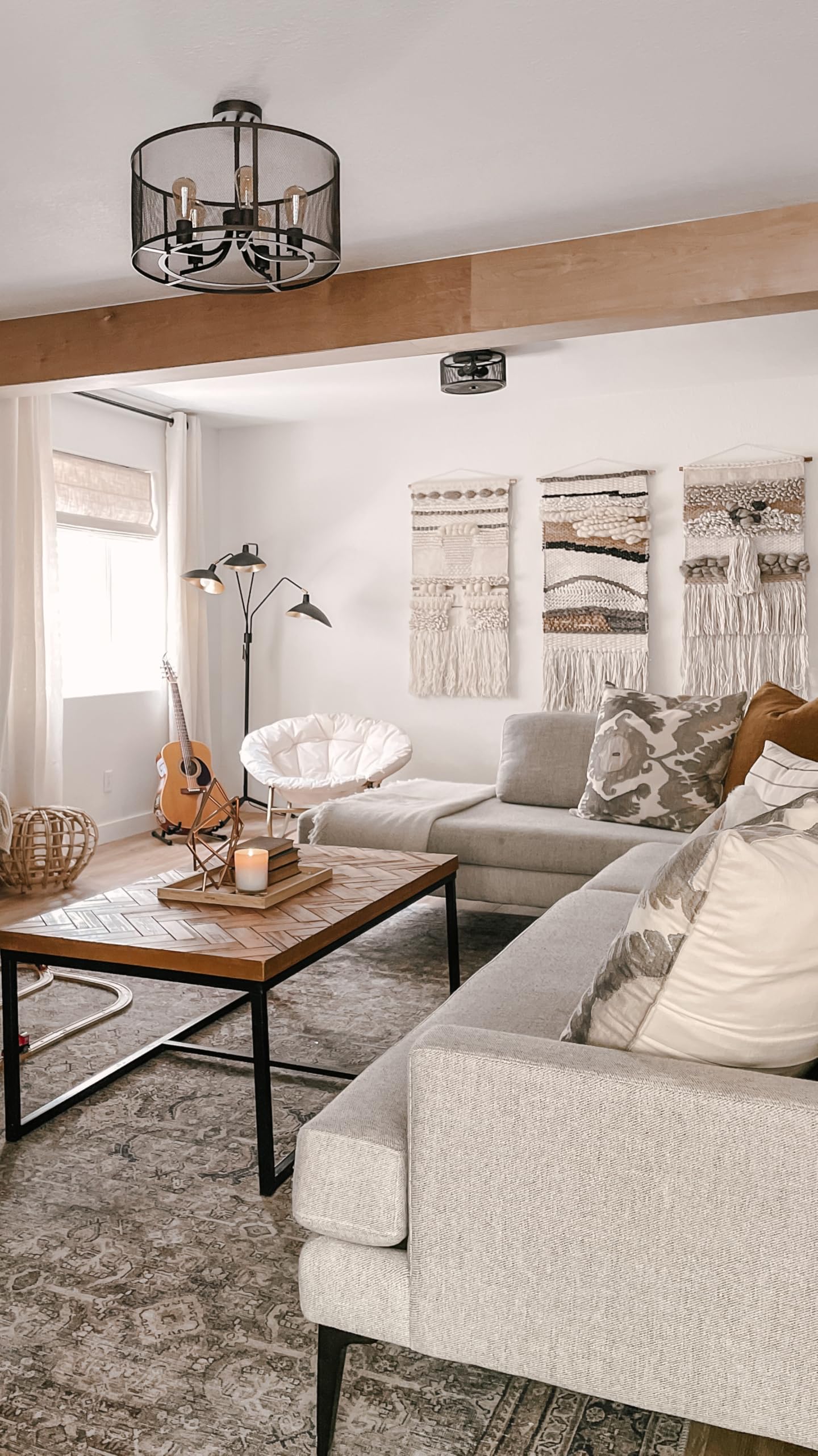 SAFAVIEH Home Collection Sedona Saraj Boho Tribal Ivory/Grey Wool & Jute Woven Tapestry Hanging Wall Art