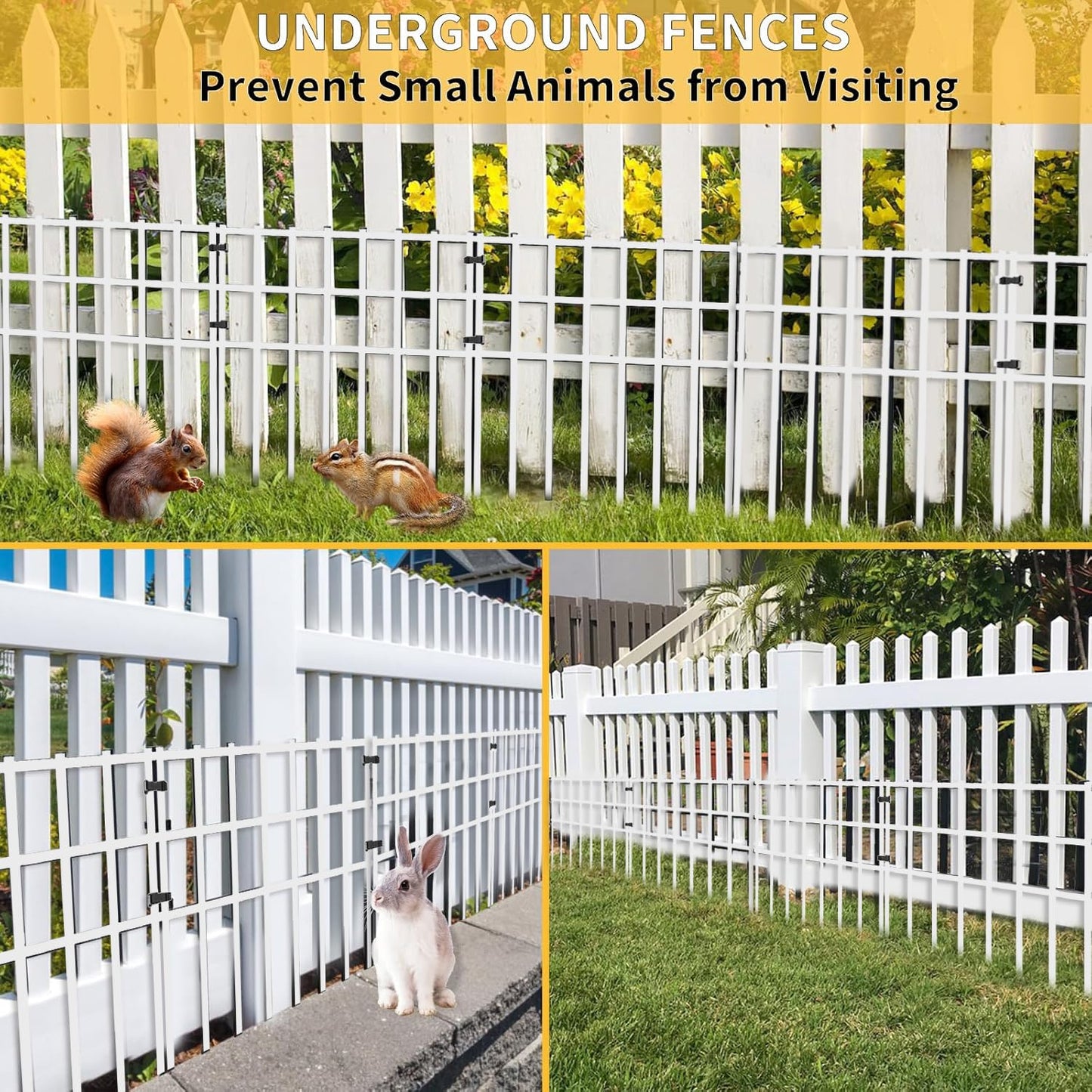 25 Pack Garden Animal Barrier Fence, 17in (H) X 27ft (L) No Dig Fence, Rustproof Metal Garden Fencing Border, Decorative Fencing Panel for Dog Rabbits Ground Stakes Defense, White