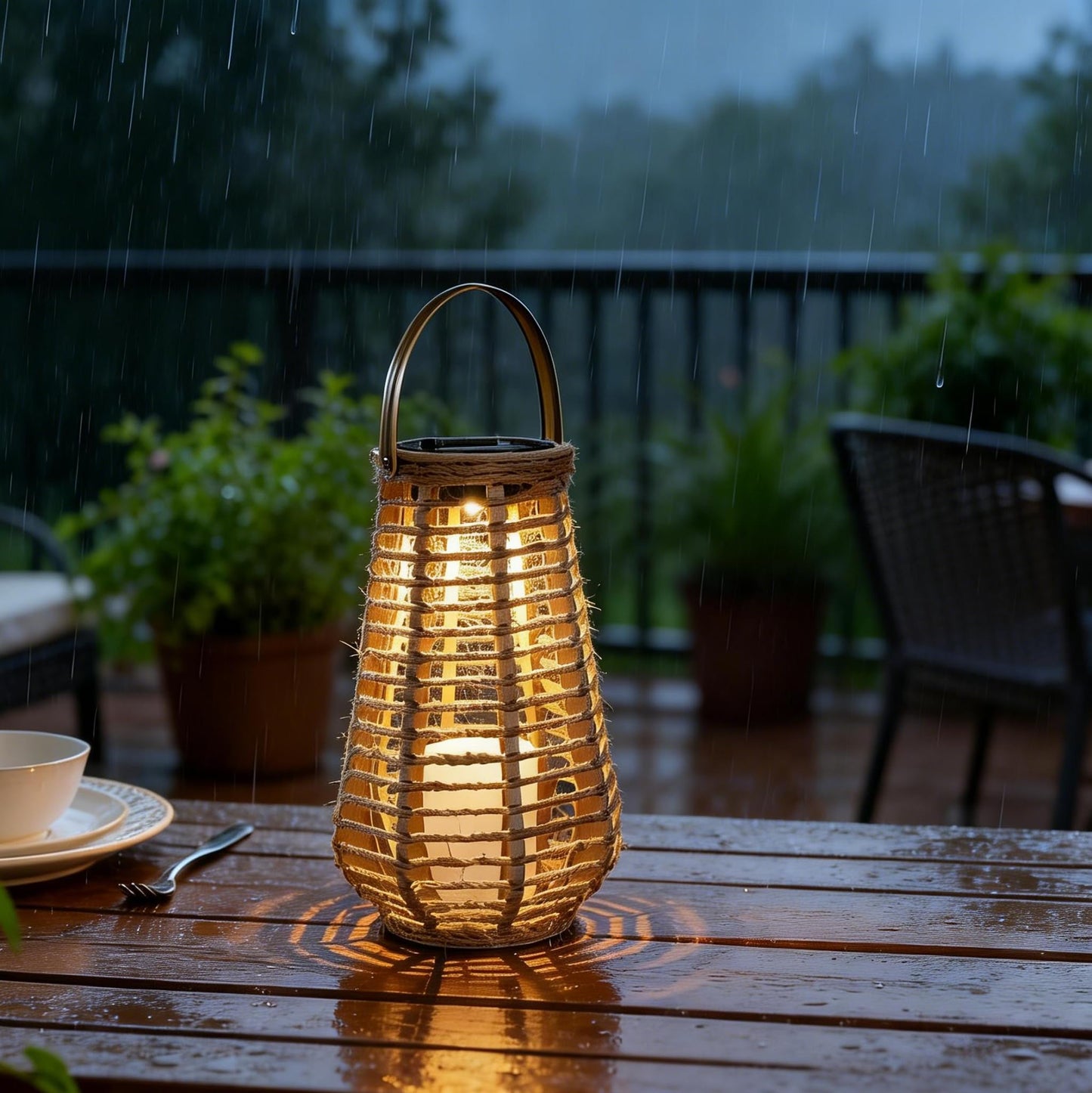 Solar Lanterns Outdoor Waterproof, Vase-Shaped Solar Lantern with Handle, Hand-Wound Rope Outdoor Lantern Dusk to Dawn 6-8Hr, Hanging & Tabletop Decor for Garden/Patio