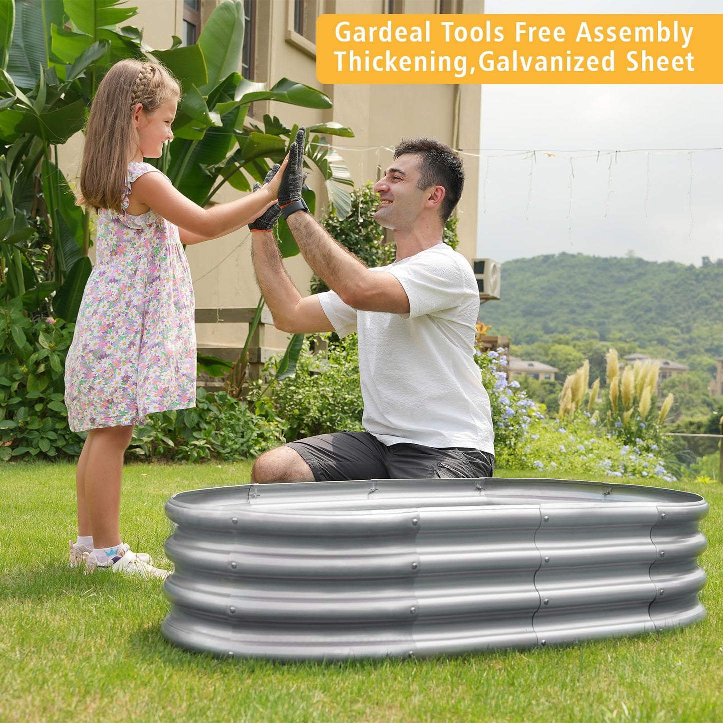 Gardeal Garden 6x3x1ft Galvanized Raised Garden Bed Kit - Metal Planter Boxes for Vegetables/Herbs/Flowers, Heavy-Duty Steel Outdoor Garden Box with Reinforced Edges(6X3X1FT)