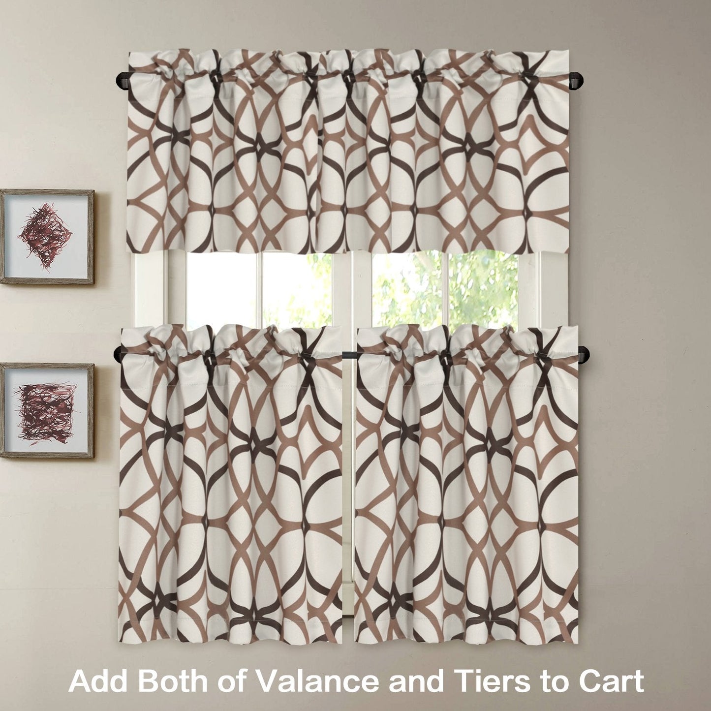 H.VERSAILTEX Blackout Curtain Valances for Kitchen/Bathroom - Thermal Insulated Window Valances for Living Room/Bedroom Rod Pocket Short Curtain 1 Panel, 52x18 inch, Geo in Taupe and Brown