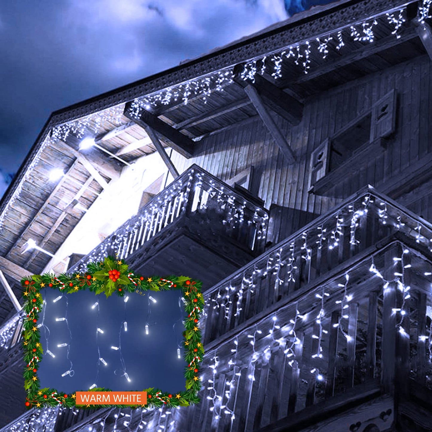 USOKYO Icicle Christmas Lights Outdoor, 480 LED 39FT String Lights With 96 Drops, 8 Modes and Timer, Twinkle Fairy Lights for House Patio Bedroom Wedding (Cool White)