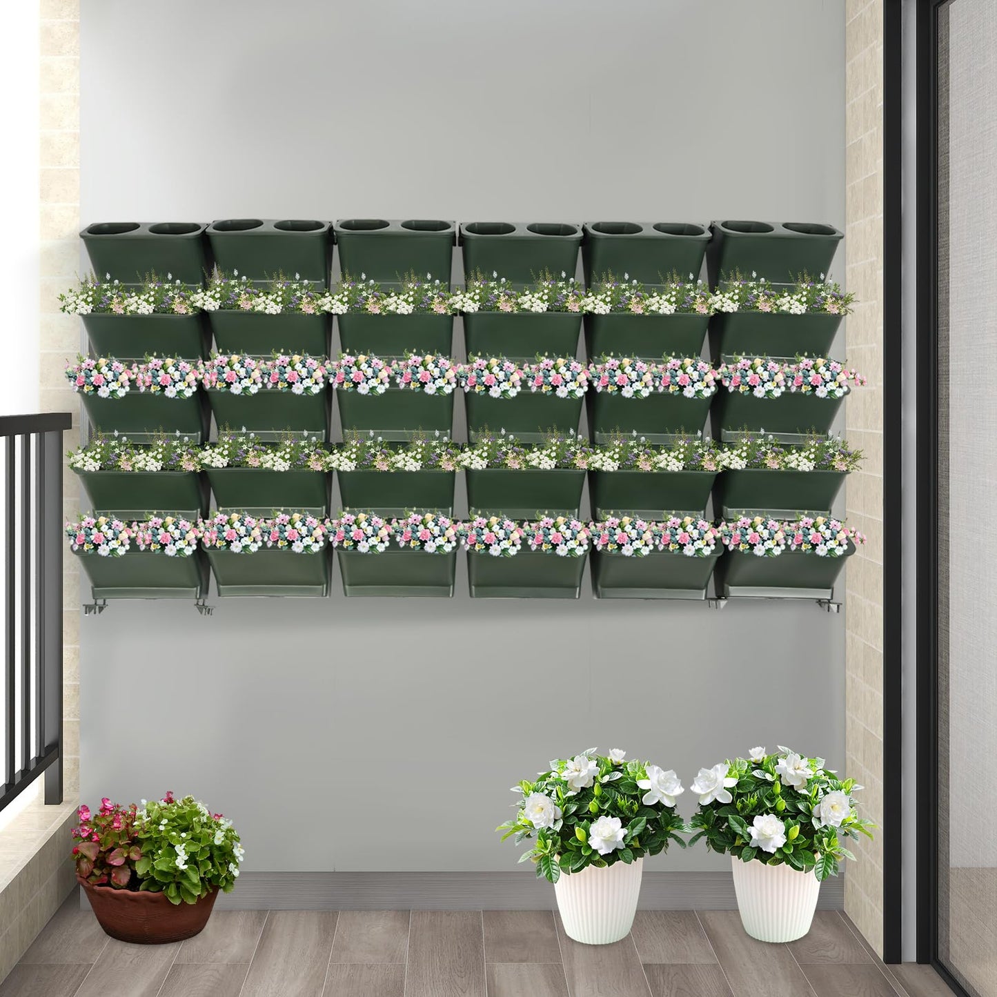 choayun Vertical Wall Planter, Stackable Wall Garden Planter with 30 Pockets for Indoor Outdoor, Self-Watering Hanging Wall Planters, Wall-Mounted Plant Pot Holder for Herbs Vegetables Fruits
