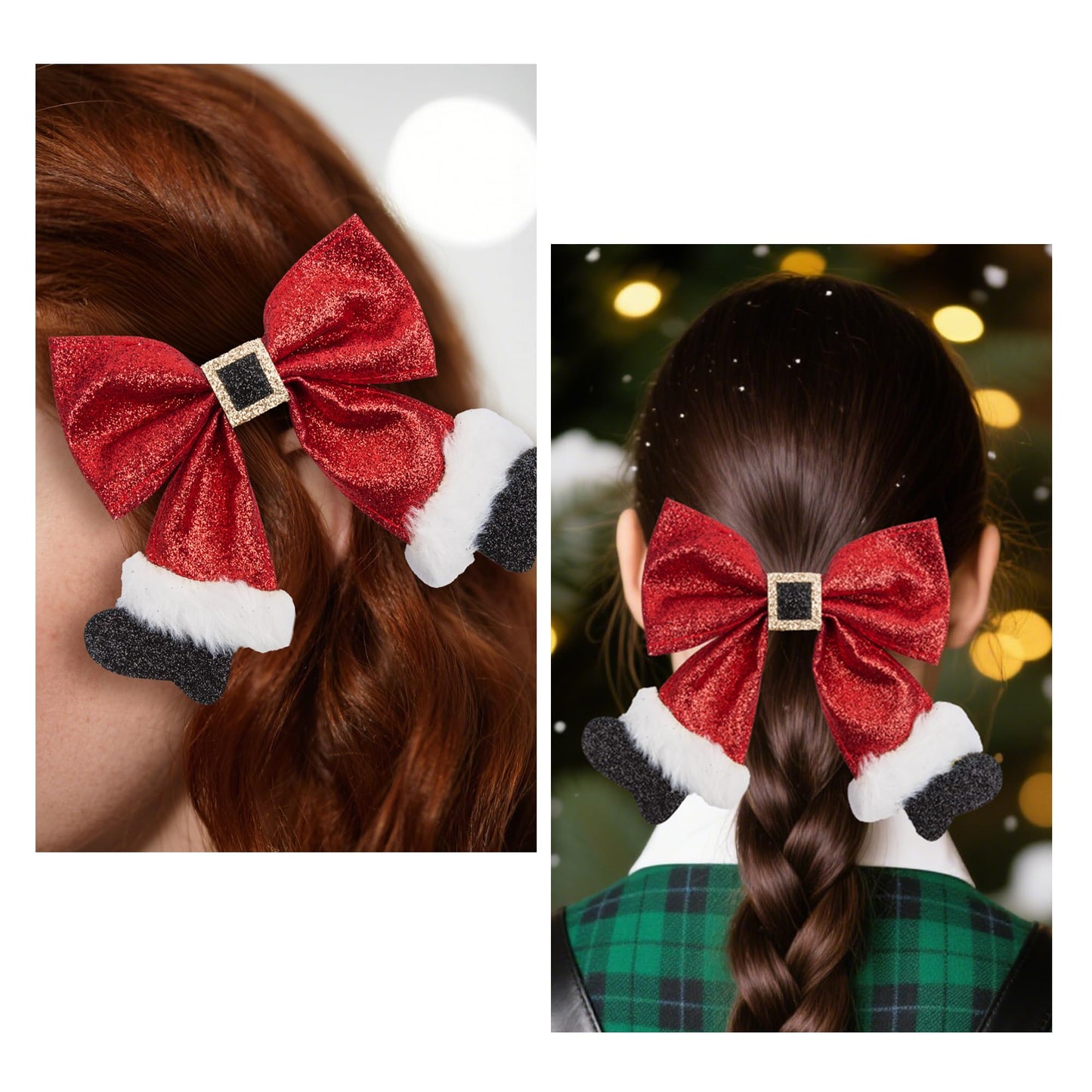 Christmas Hair Clips， red christmas sparkly bow hair clip，Christmas Hair Accessories for Girls Women Costume Accessory Xmas Party Gifts