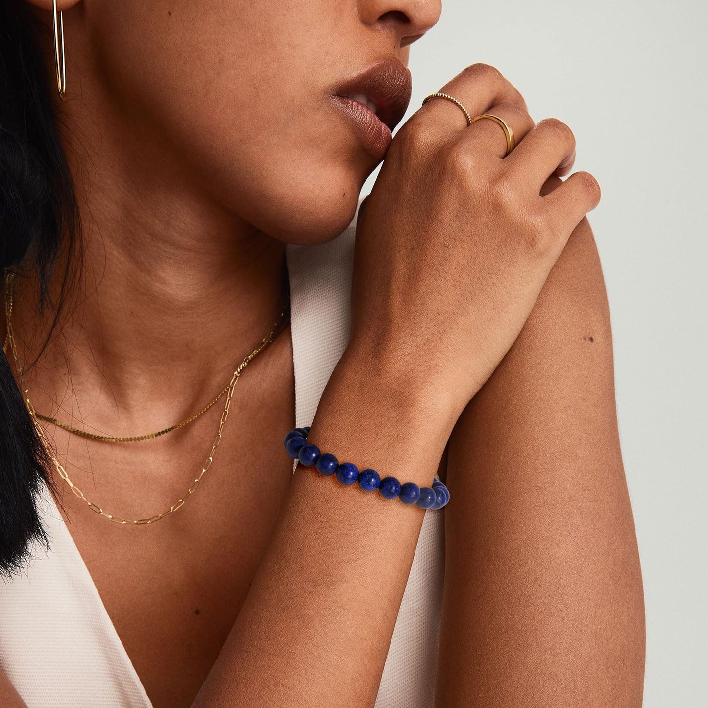 Risyfjew 8MM Handmade Lapis Lazuli Natural Gemstone Stretch Elastic Bracelet,PE Film Anti-oxidation Packaging Natural Stone Crystal Healing Power Energy Gifts for Adult