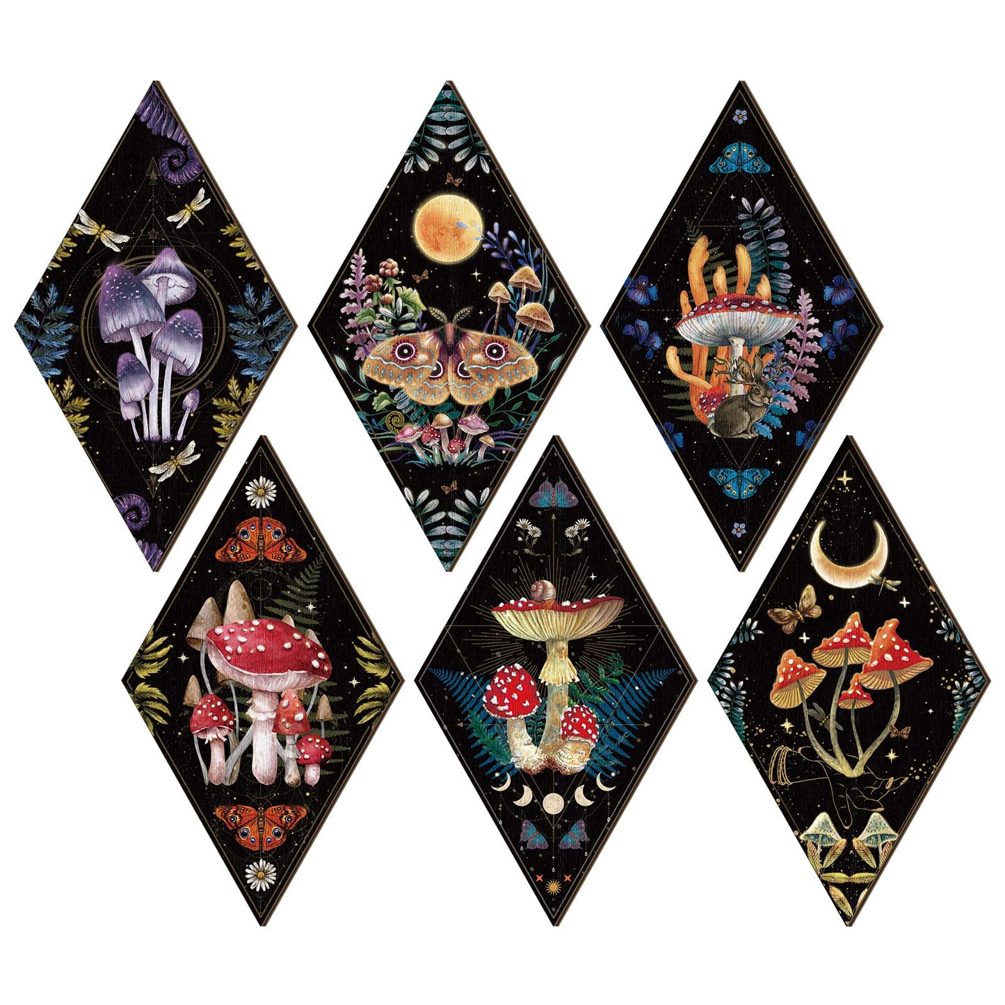 Sintuff 6 Pieces Gothic Wall Decor Boho Sun Moon Phases Wall Art Gothic Minimalist Stars Sun Hanging Wooden Home Decor Farmhouse Pediments for Gallery Living Bedroom Room(Mushroom)