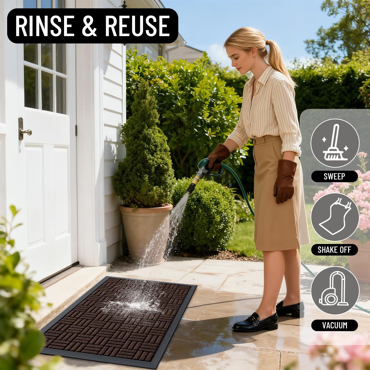 OLANLY Front Door Mat Outside Entrance 47x32, Absorbent, Heavy Duty Sturdy Natural Rubber Doormat Indoor Outdoor, Stain and Fade Resistant, Non-Slip Backing Low Profile Floor Mat for Entryway, Brown