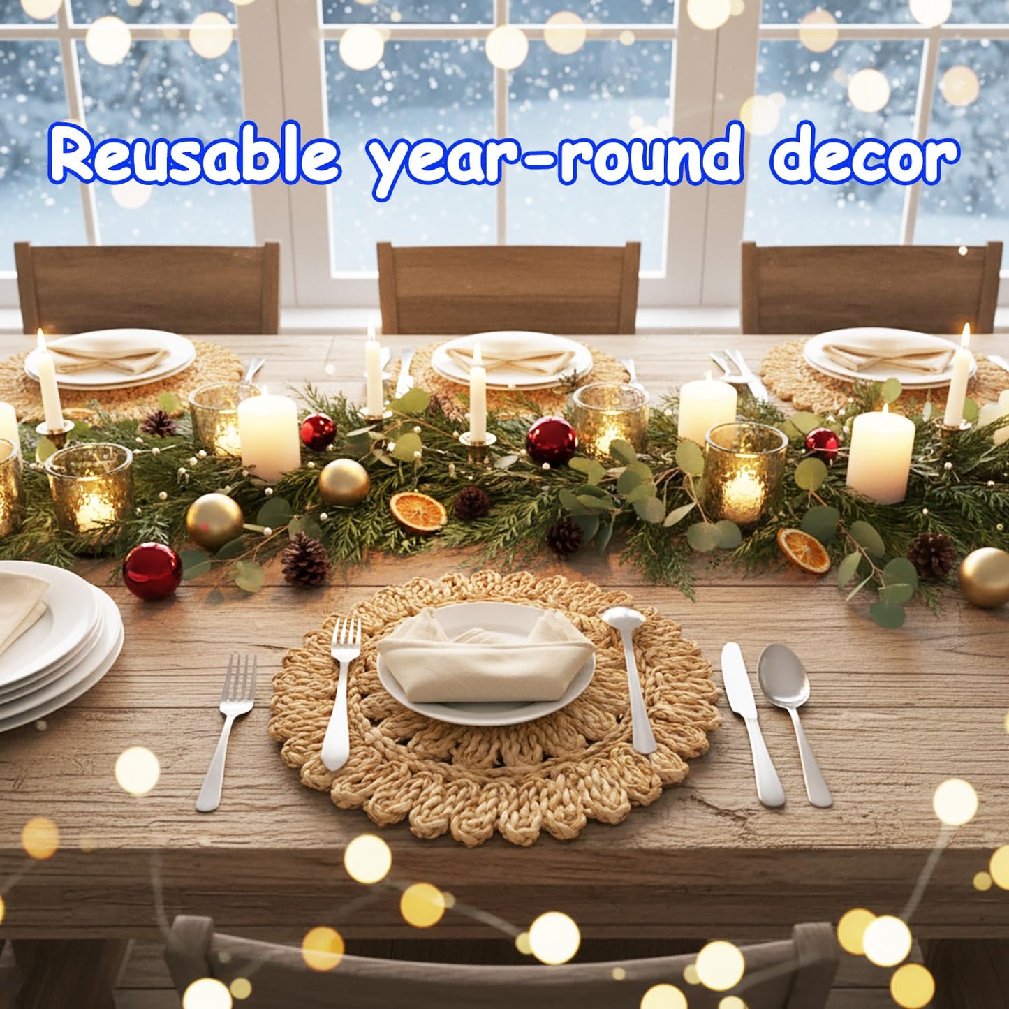 DELAQIKO 13.8" Round Corn Husk Placemats | Boho Woven Rattan Table Mats | Natural Spring Farmhouse Plate Chargers | Handmade Rustic Wicker Place Mats for Christmas Wedding (Set of 4)