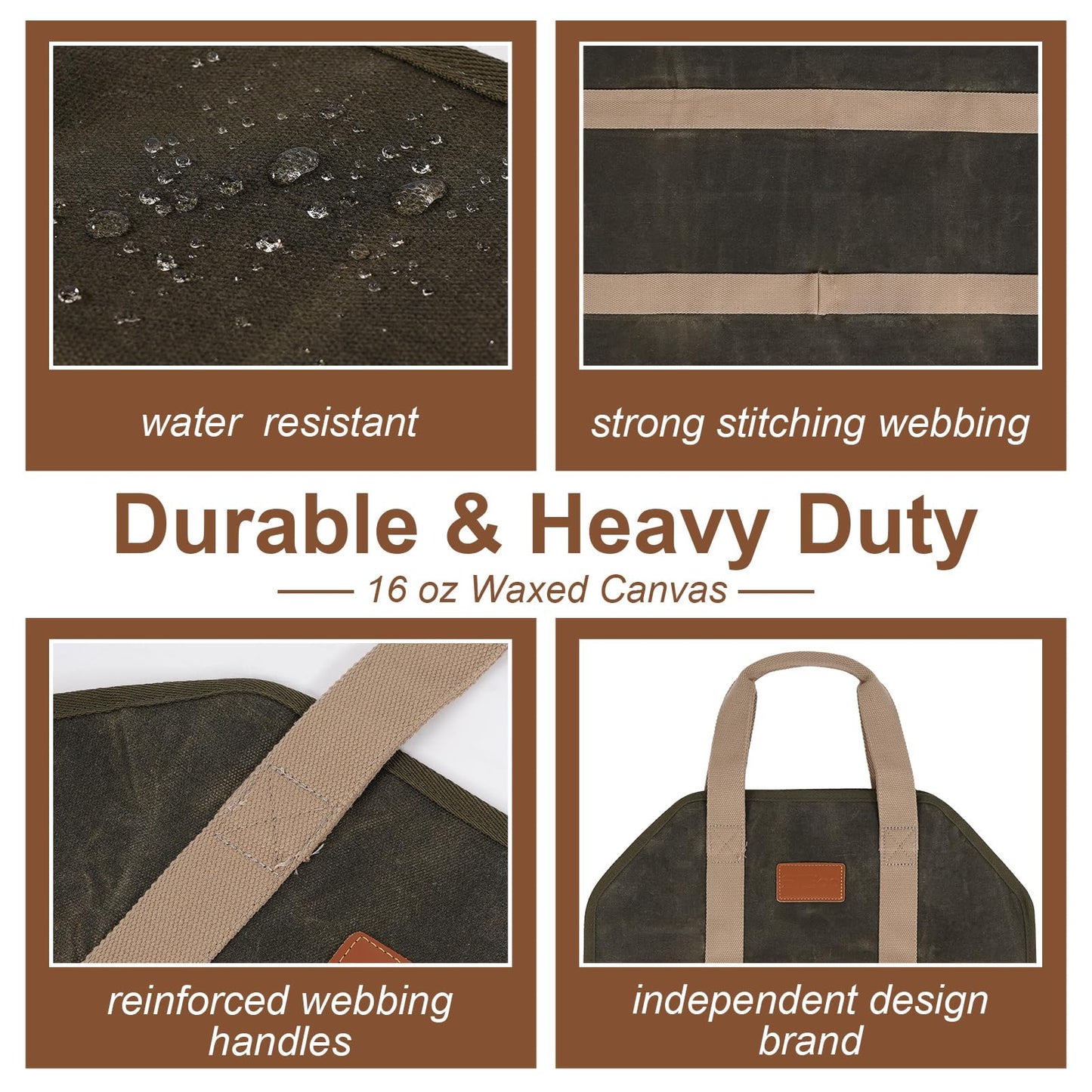 STBoo Firewood Carrier Waxed Canvas: Log Carrier for Firewood Heavy Duty | Fire Wood Carrier Tote Bag | Fireplace Log Holders for Firepit Outdoor Camping, Indoor, Wood Stove Accessories Gift, Geen