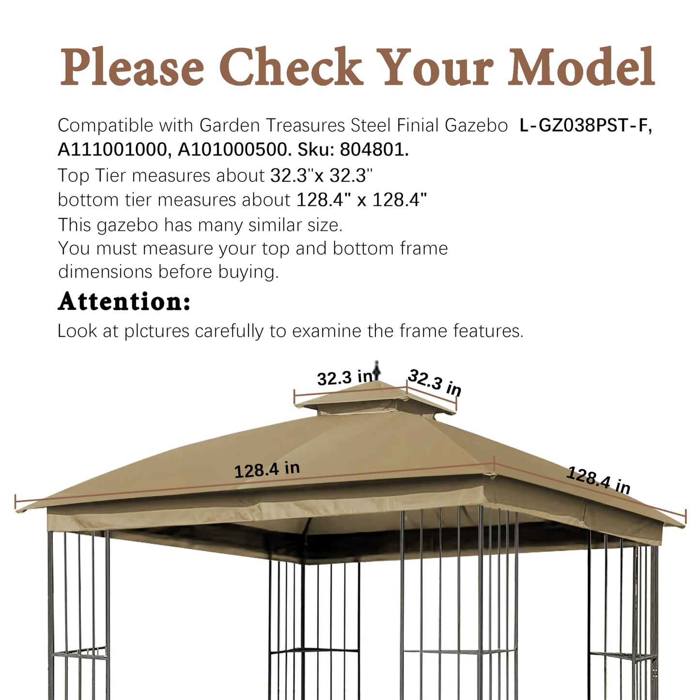 The Replacement Cover Compatible with Garden Treasures 10X10 Ft Easy Up Domed Softtop Gazebo L-GZ038PST-F，(Beige)