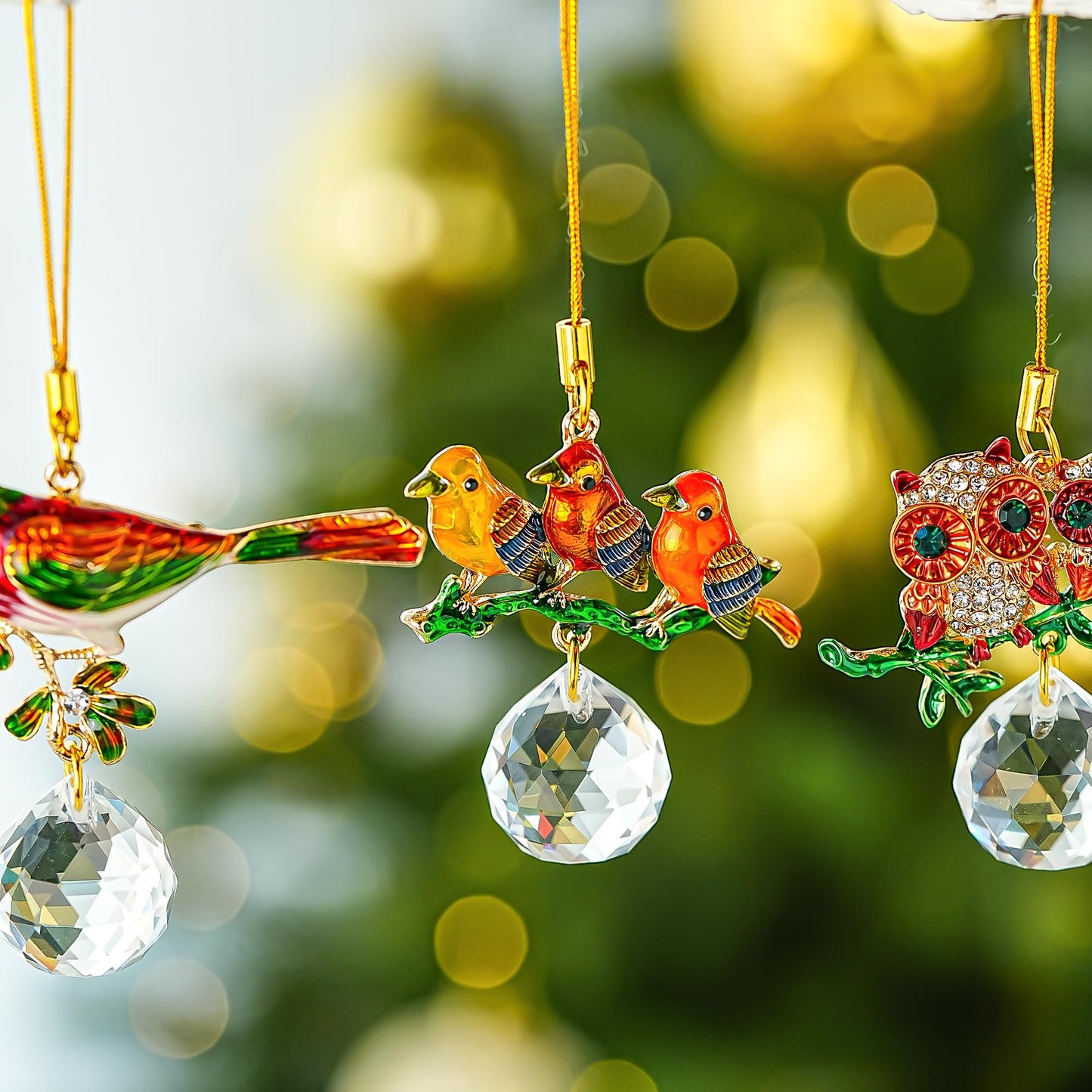 H&D HYALINE & DORA 6 Pcs Birds on Branches with Ball Prism Suncatchers Birds Hanging Ornament Indoor Decorations for Holiday Present Ideas