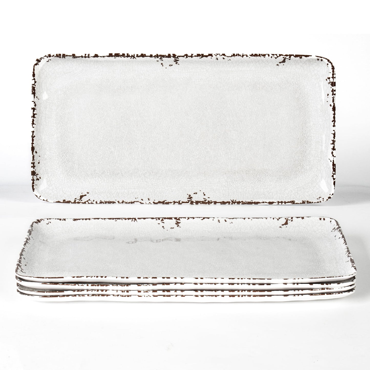 ZAROCRUS 4-Pack 14" x 7" White Serving platter Set, Reusable Farmhouse Melamine Serving Platters for Cookie, Appetizer, Charcuterie, Snack, Party Food Display - Stackable Kitchen CounterTop Tray.