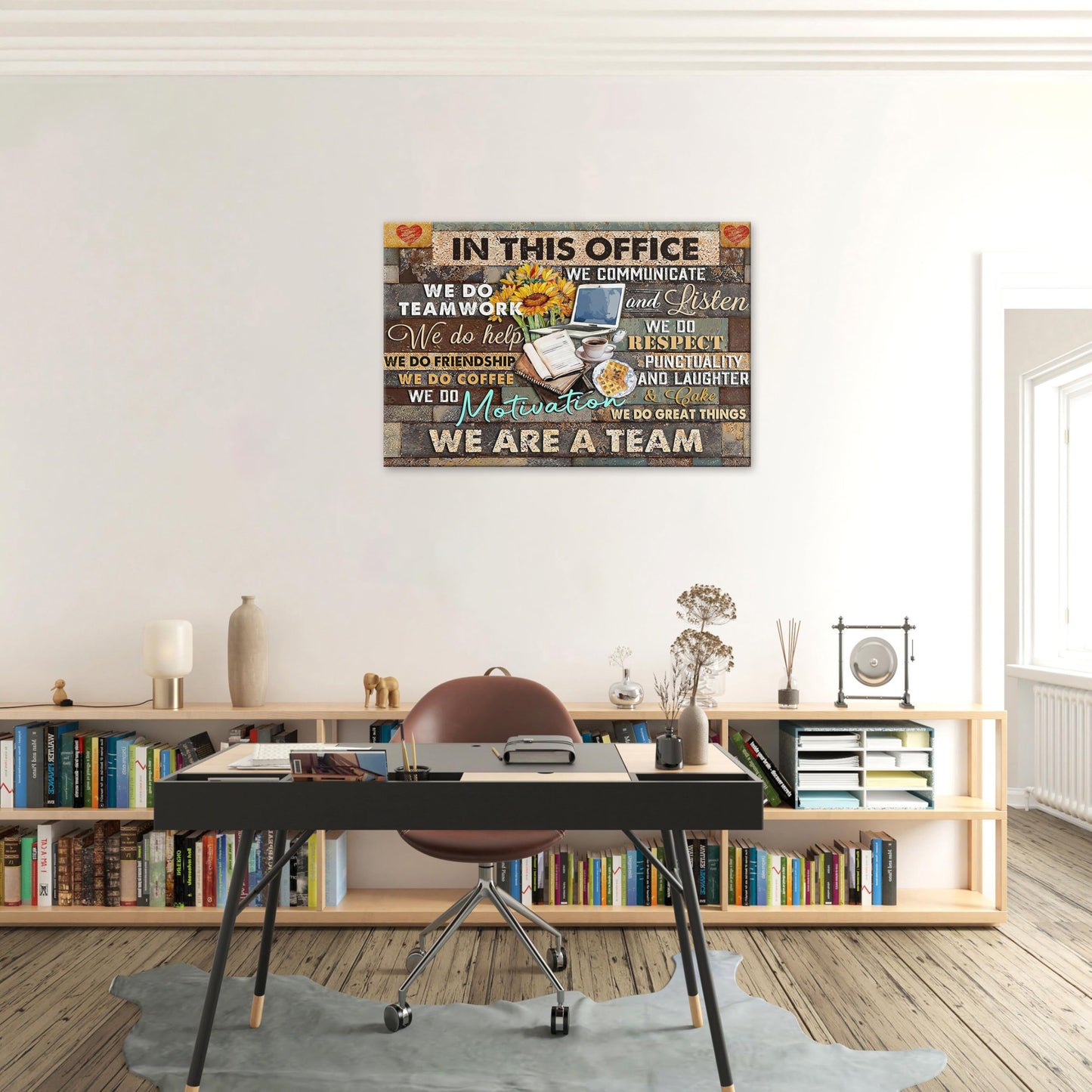 Yaasmolaa Inspirational Wall Art Canvas Print, Motivational Quotes, Modern Office, Sunflower, Teamwork, 16x12in
