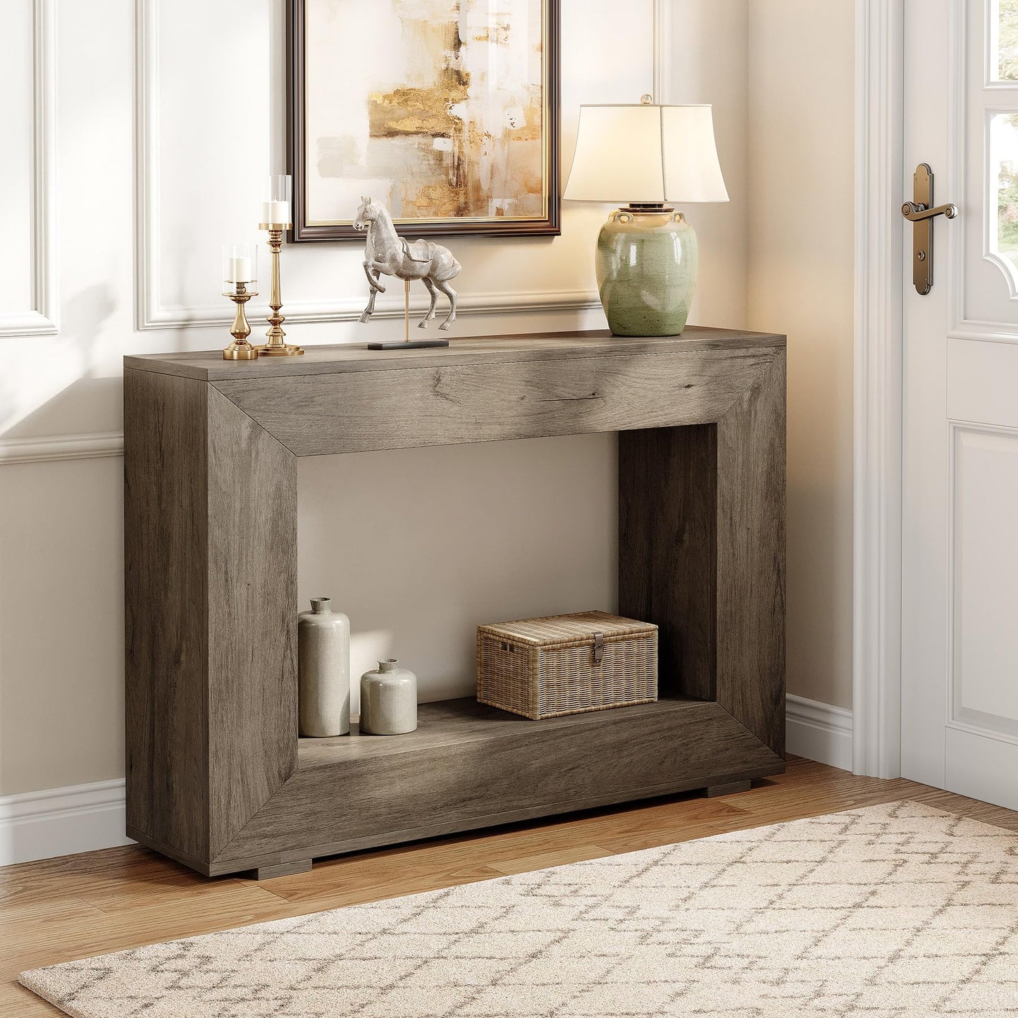 LITTLE TREE 47 Inches Console Table, Sofa Table with Storage, Modern Entryway Table for Hallway, Narrow Long Sofa Entryway Table for Living Room, Grey