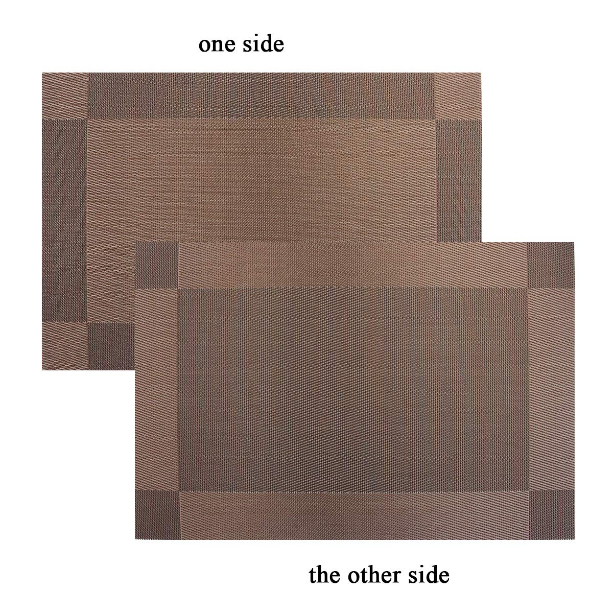 PIGCHCY Place Mats Heat-Resistant Non Slip Placemats Easy Wipe Clean Table Mats Woven Vinyl Placemats for Dining Table(Set of 6, Brown)
