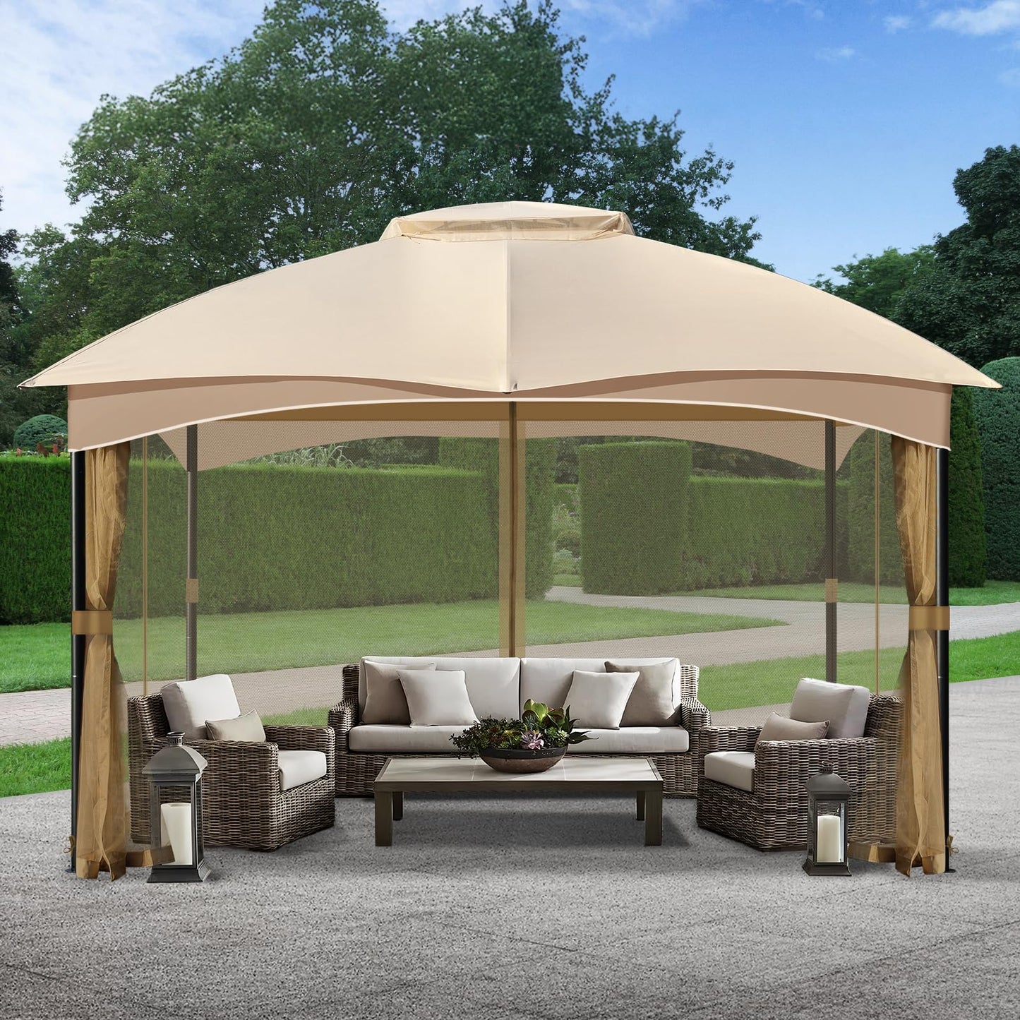 COWVIE Gazebo Replacement Netting Screen, 12' x 16' Universal Gazebo 4-Panel Mosquito Sidewalls with Double Zippers for Outdoor Patio (Only Netting)