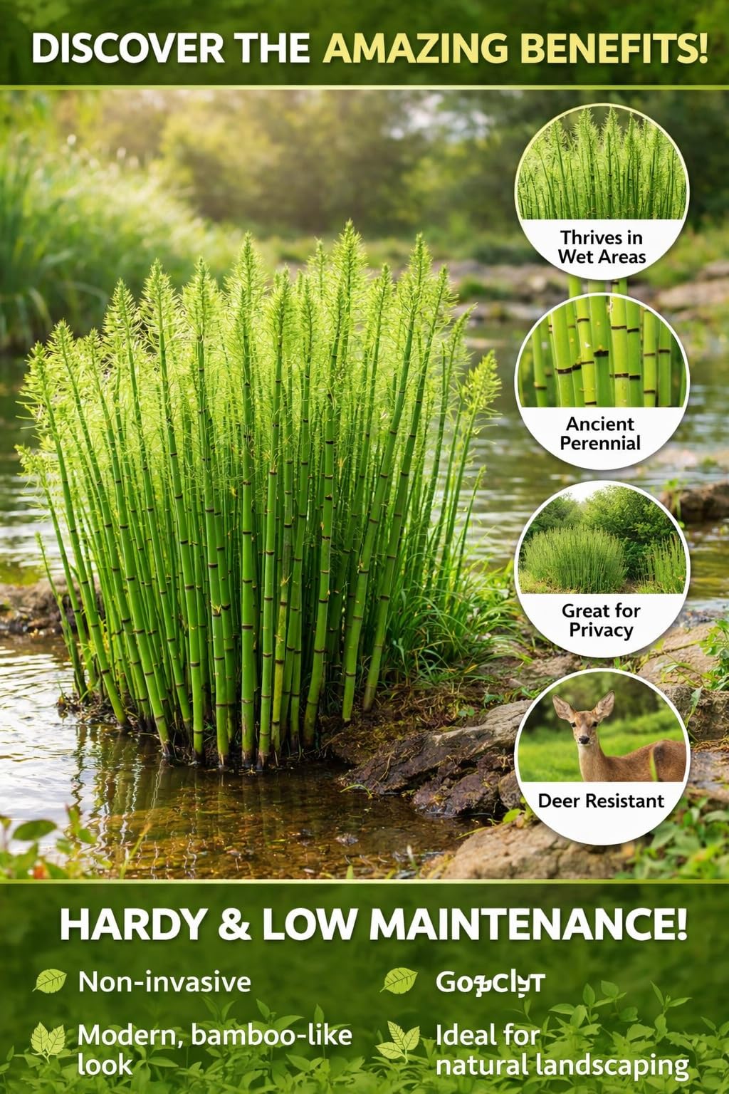 Horsetail Plant Cuttings (Equisetum Hyemale) – Live Starts for Ponds & Wet Areas – Hardy Perennial, Easy to Grow – Natural Privacy & Water Garden Plant (12 Cuttings)