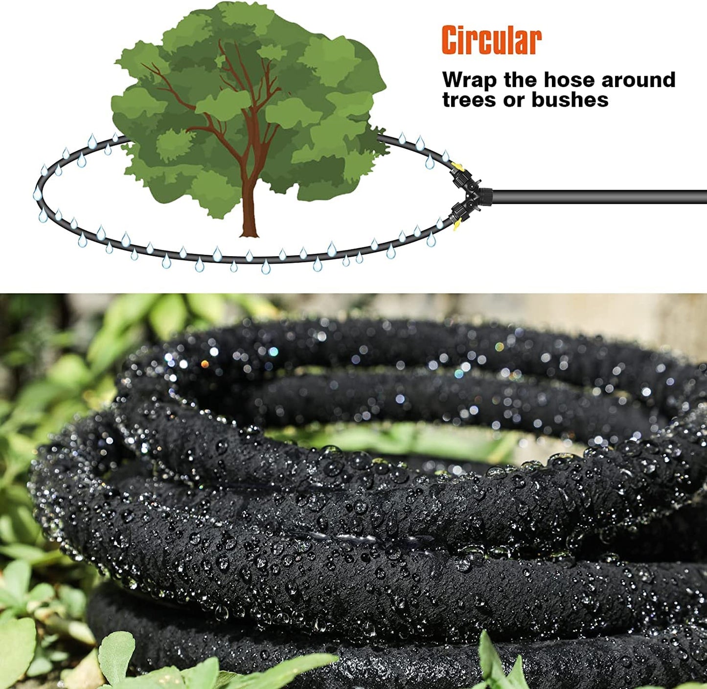 Zixixiz 10FT 1/2-Inch Soaker Hose for Trees, Garden Soaker Hose Ring with Y Splitter,Leak-Resistant Watering System