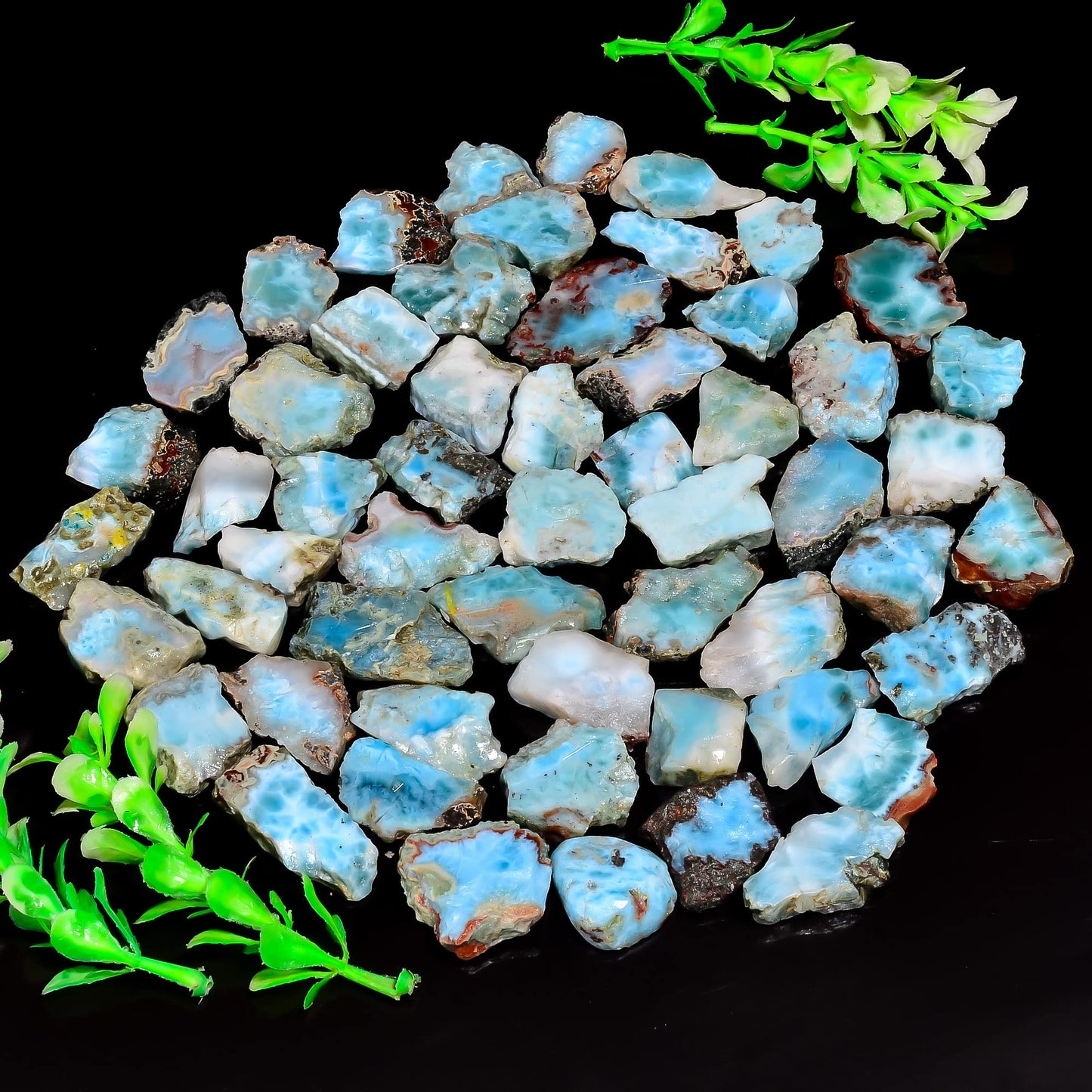 Natural Larimar Raw Slice Gemstone- Healing Crystals for DIY Jewelry Making -Loose Natural Cabochon -Perfect for Crafting Unique Jewelry Designs (5 pcs, 20-35 mm)