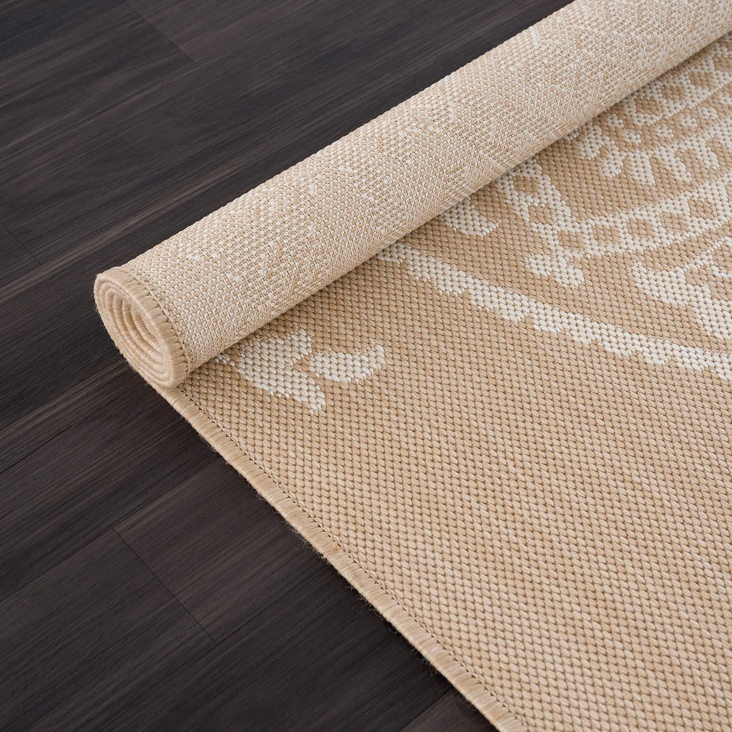 CAMILSON Outdoor Rug 8x10 Modern Area Rugs for Indoor and Outdoor Patios and Porches - Waterproof, Washable, Non-Shedding, Easy-to-Clean Outside Carpet (8 x 10, Medallion - Beige/White)