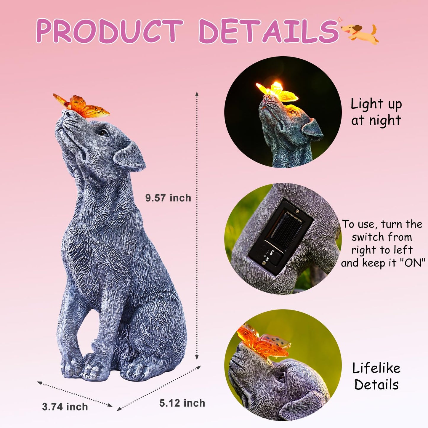 Goodeco Dog Statue with Solar Butterfly - Ideal Gifts for Mom, Dad or Birthdays, Beautifully Crafted Outdoor Decorations to Wow Your Guests