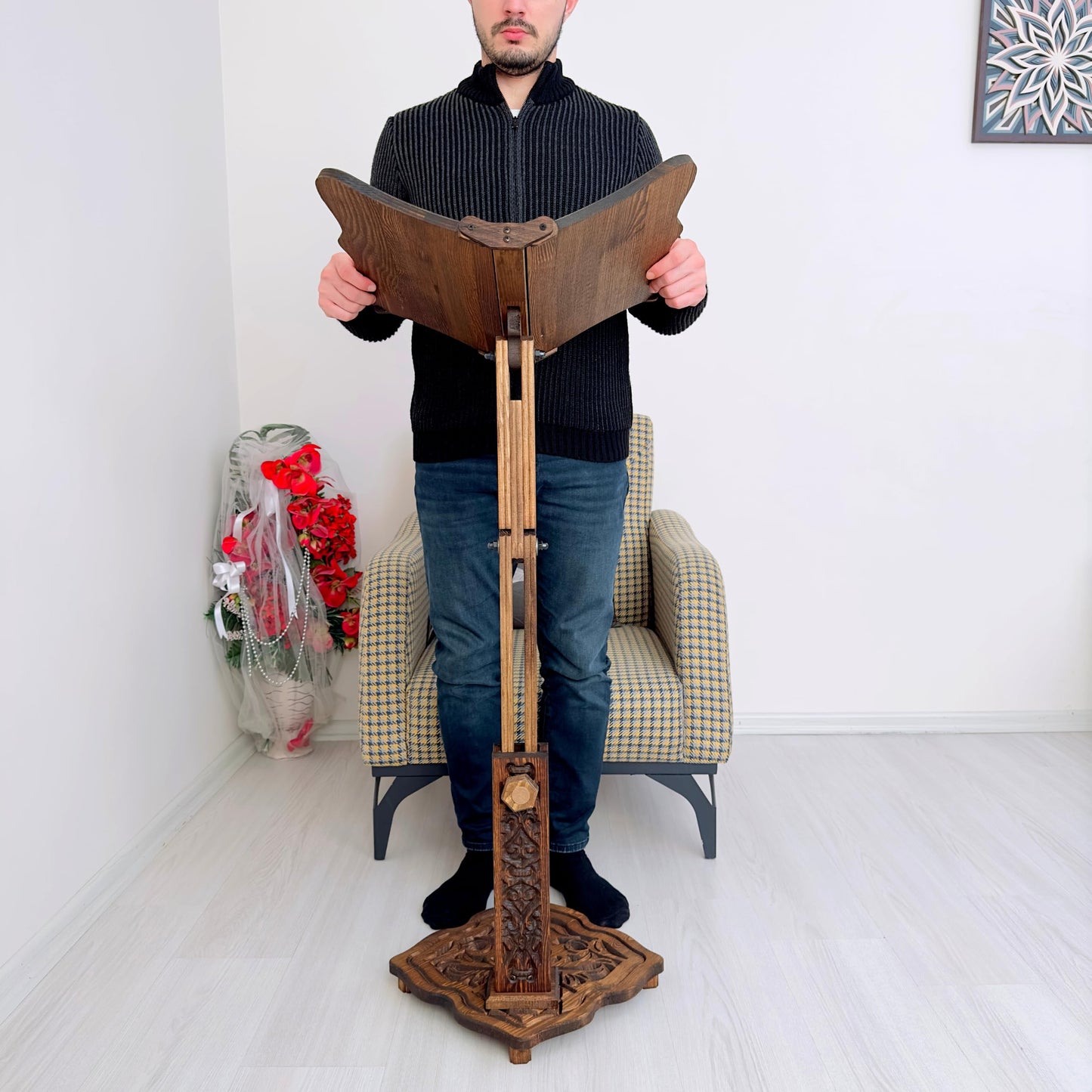 Big Size Adjustable Wooden Book Stand for Heavy Books | Quran, Bible, Dictionary, Cookbook Holder, Multifunctional Huge Bookstand