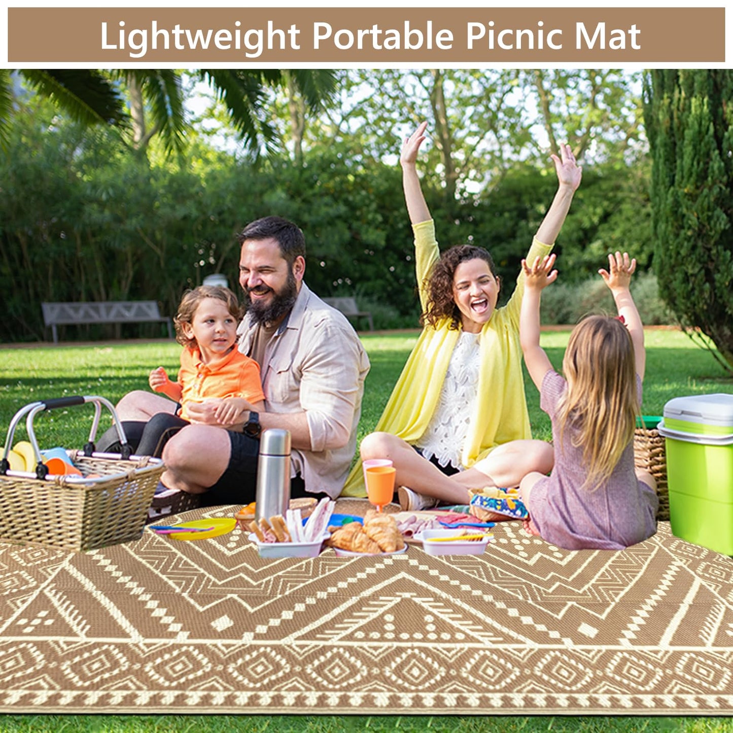VSIWB Waterproof Outdoor Rug 5x8 ft, Reversible Plastic Straw Mat, Large Floor Mat for Patio, Camping, Picnic, Backyard RV, Deck, Beige