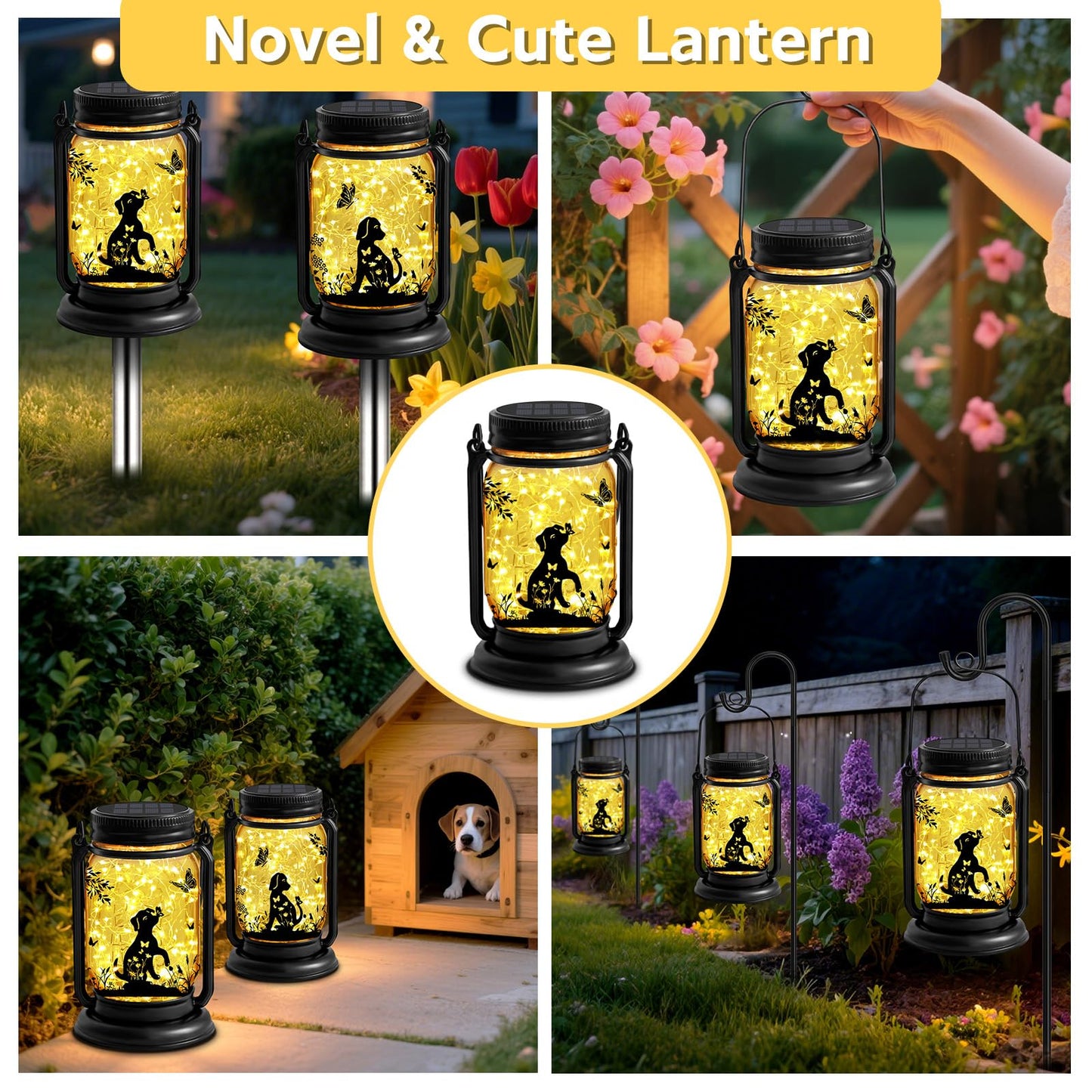 Dog Hanging Mason Jar Solar Lights, Labrador Retriever Solar Lanterns 3-in-1 Outdoor Waterproof, Birthday Gifts for Women Mom Mother's Day Dog Lover, Garden Decor for Patio Yard Balcony Decoration