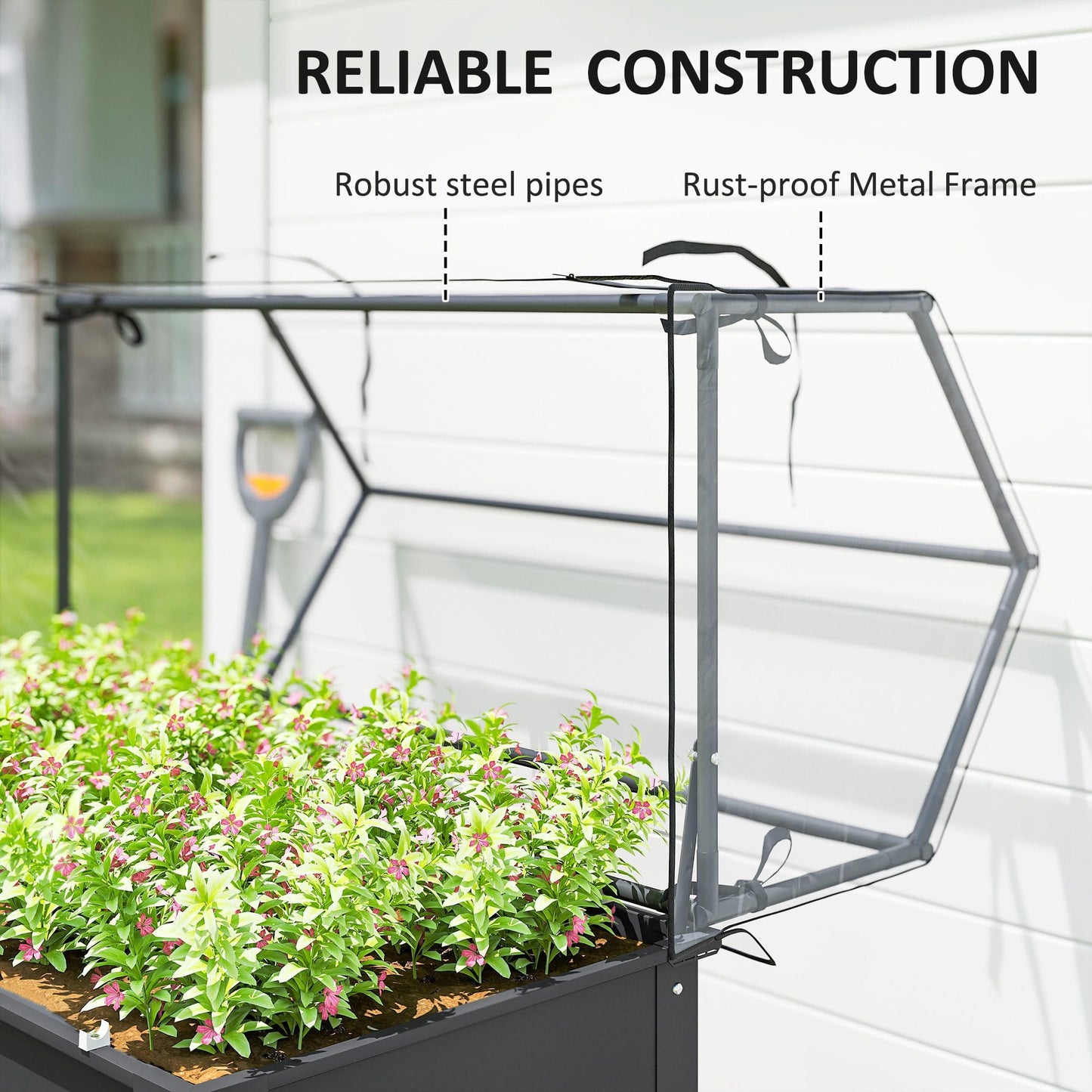 Outsunny Raised Garden Bed with Greenhouse Cover, Elevated Planter Box with Legs and Drainage Hole for Vegetables Flowers Herbs, 39.4" x 18.9" x 48.8", Dark Gray