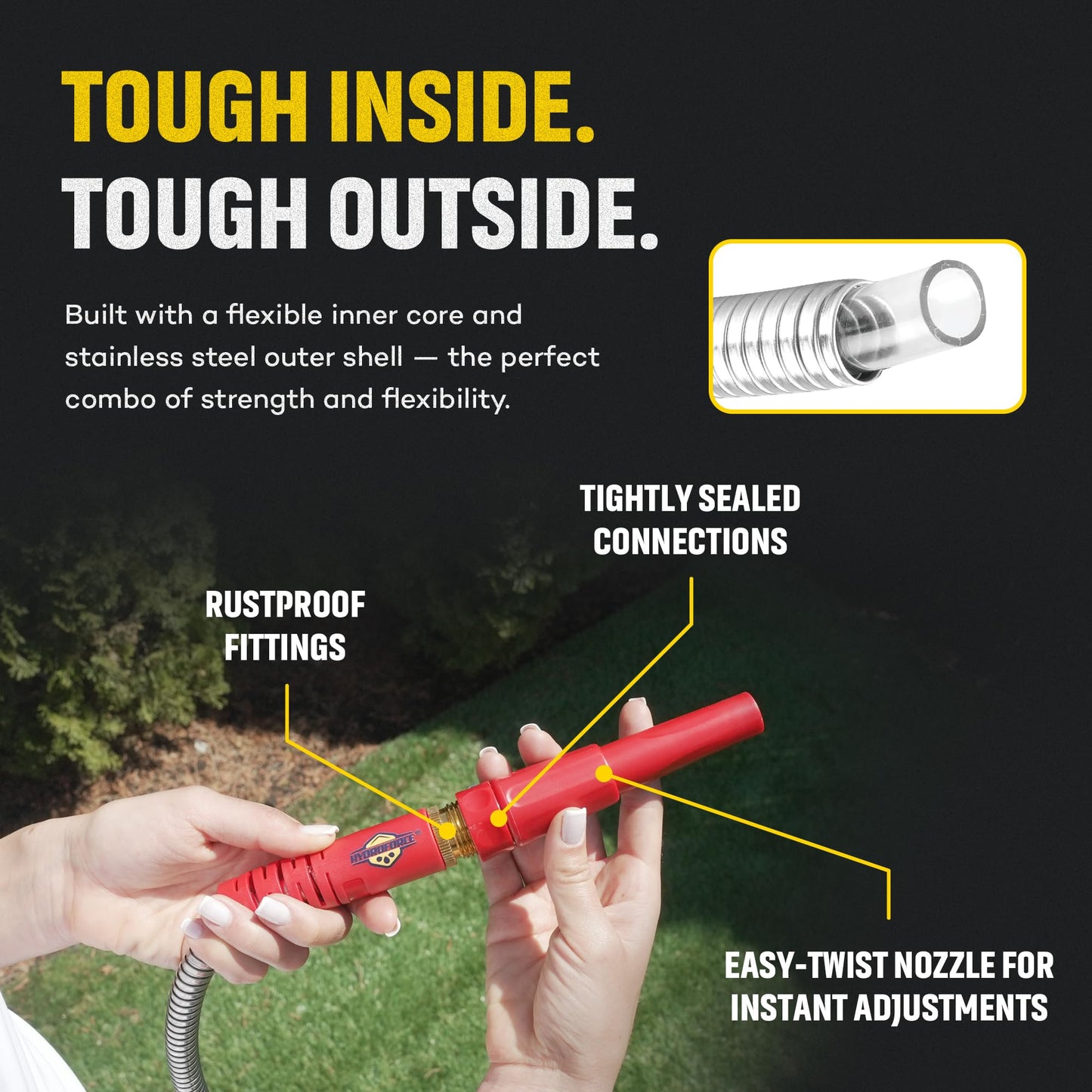 Stainless Steel Water Hose | Heavy Duty Metal Garden Hose with Nozzle | Kink Free, Anti Rust | Flexible and Lightweight Water Pipe for Gardening | Available in Different Sizes | HydroPro