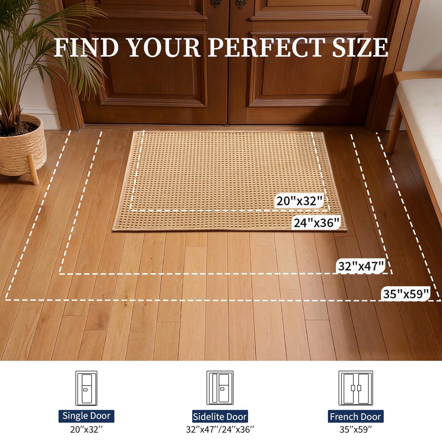 YIHOUSE Indoor Door Mat 24" x 36", Non-Slip Washable Entryway Mat, Dirt Trapper Absorbent Entrance Mat, Low Profile Floor Mat for Front/Back Door, Entryway, Khaki