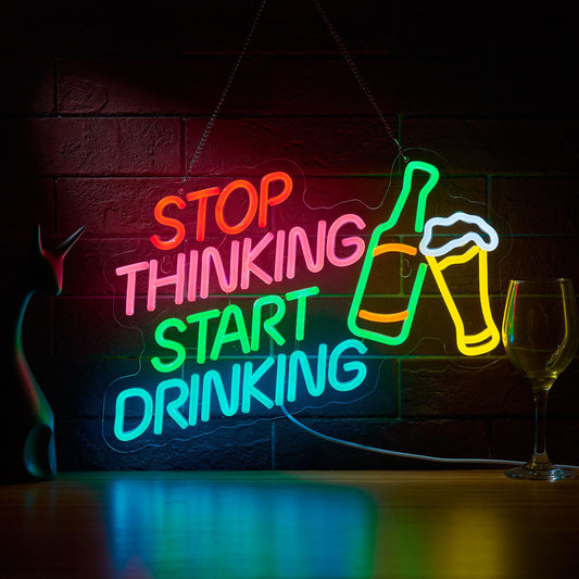 Stop Thinking Start Drinking Bar Neon Sign for Bar Sign Wall Décor with Dimmable Switch for Beer Pub LED Neon Signs Light Decor